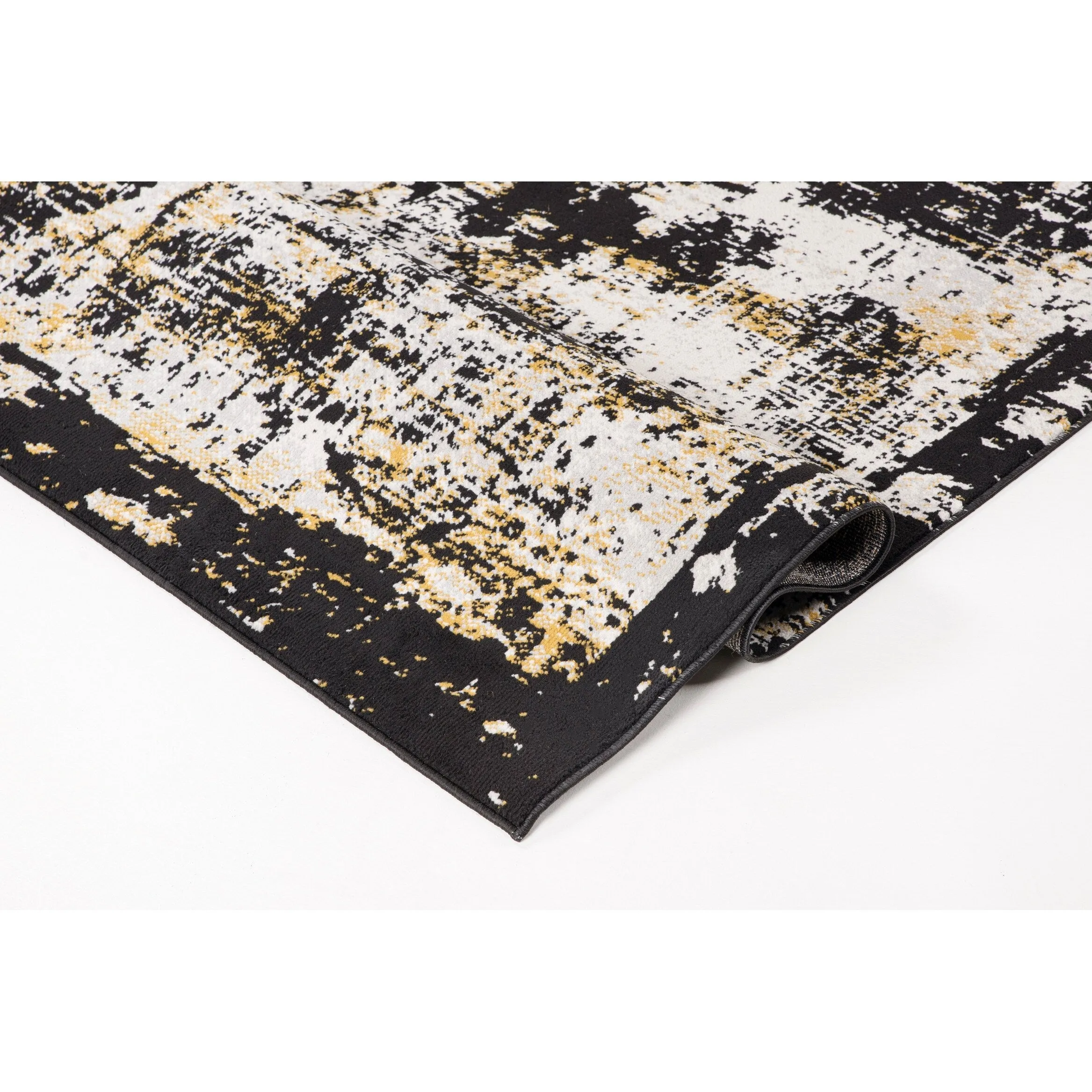 Lela Collection Neutral Ivory. Black. and Gold Abstract Polyester Rug