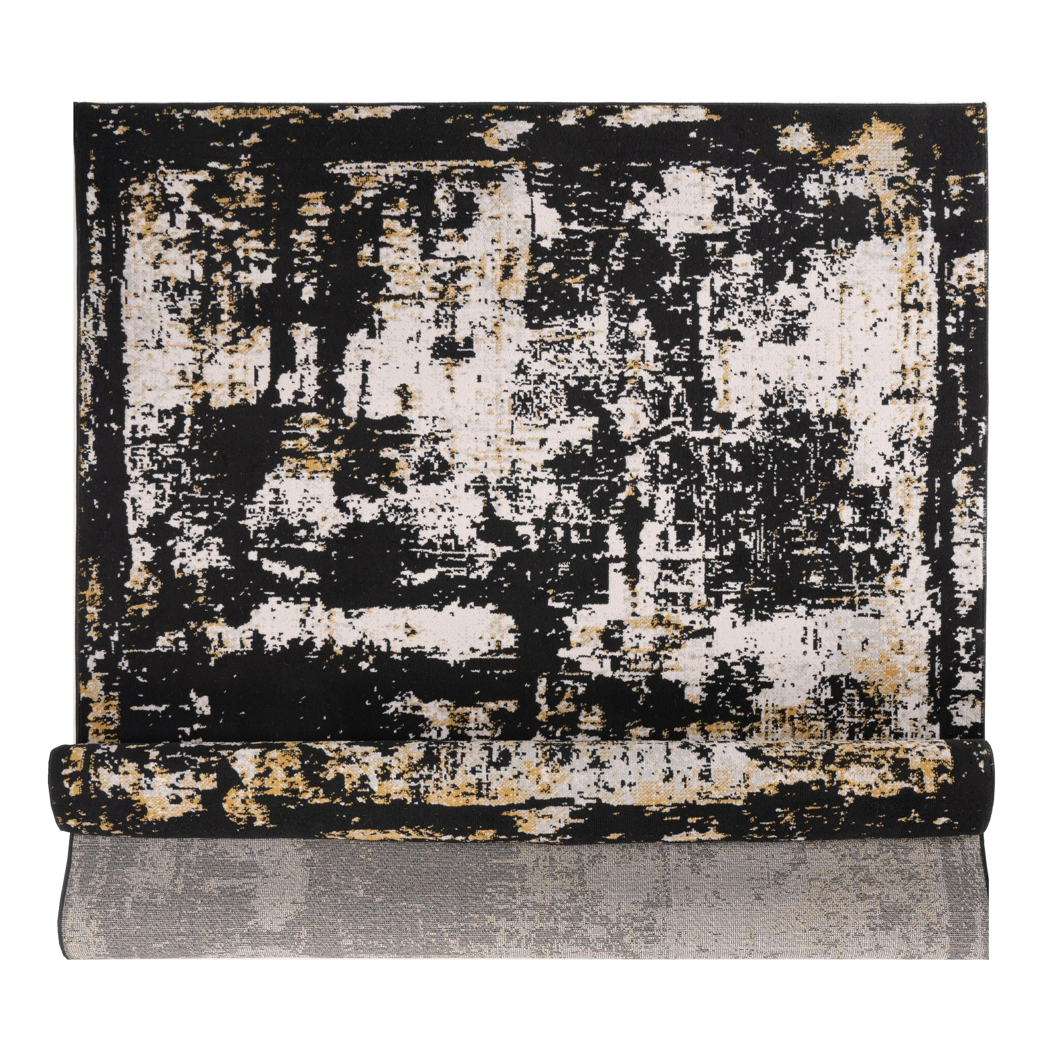 Lela Collection Neutral Ivory. Black. and Gold Abstract Polyester Rug