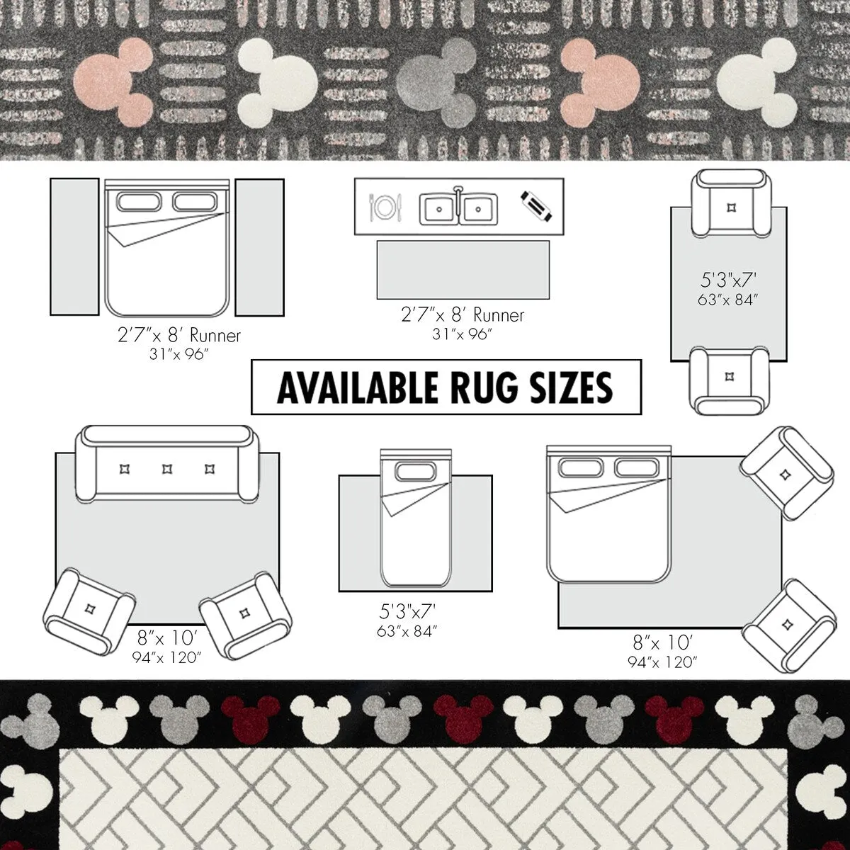Licensed Disney Mickey Mouse Bravo Toss Modern Geometric Mickey Head Red/ Grey/ Ivory Indoor Area Rug