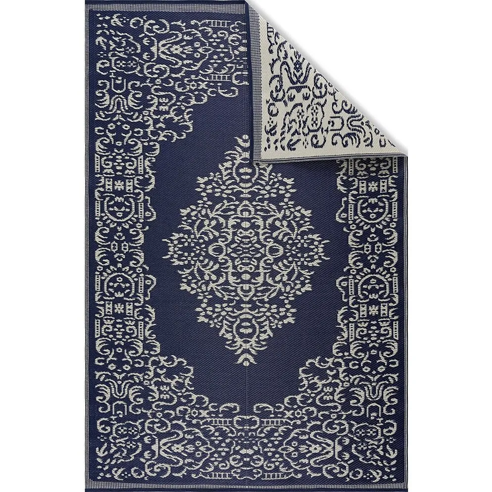 Lightweight Indoor Outdoor Reversible Plastic Area Rug - 5.9 x 8.9 Feet - Medallion Oriental- Blue - 5'9 x 8'9