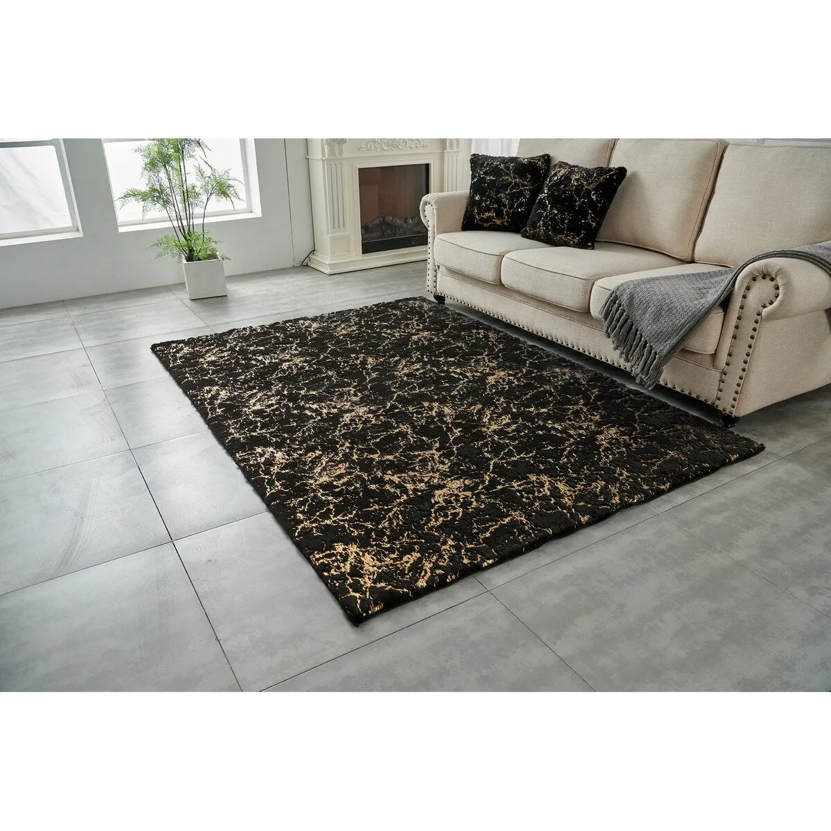 Lily Luxury Abstract Gilded Rectangular Area Rug
