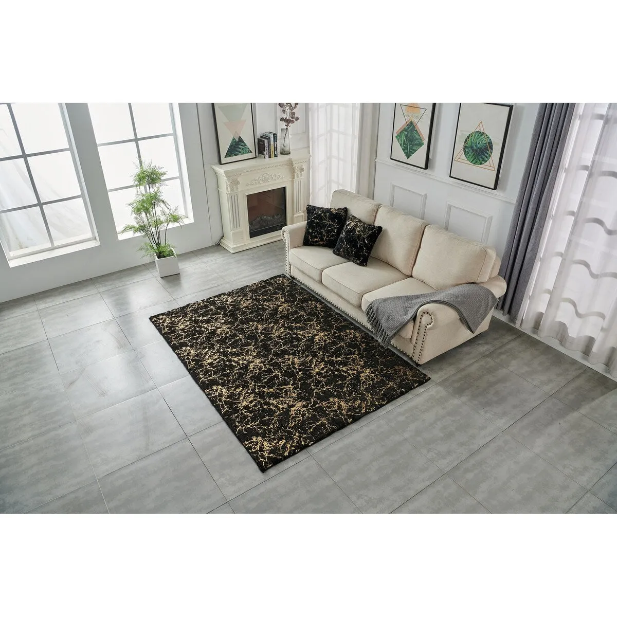 Lily Luxury Abstract Gilded Rectangular Area Rug