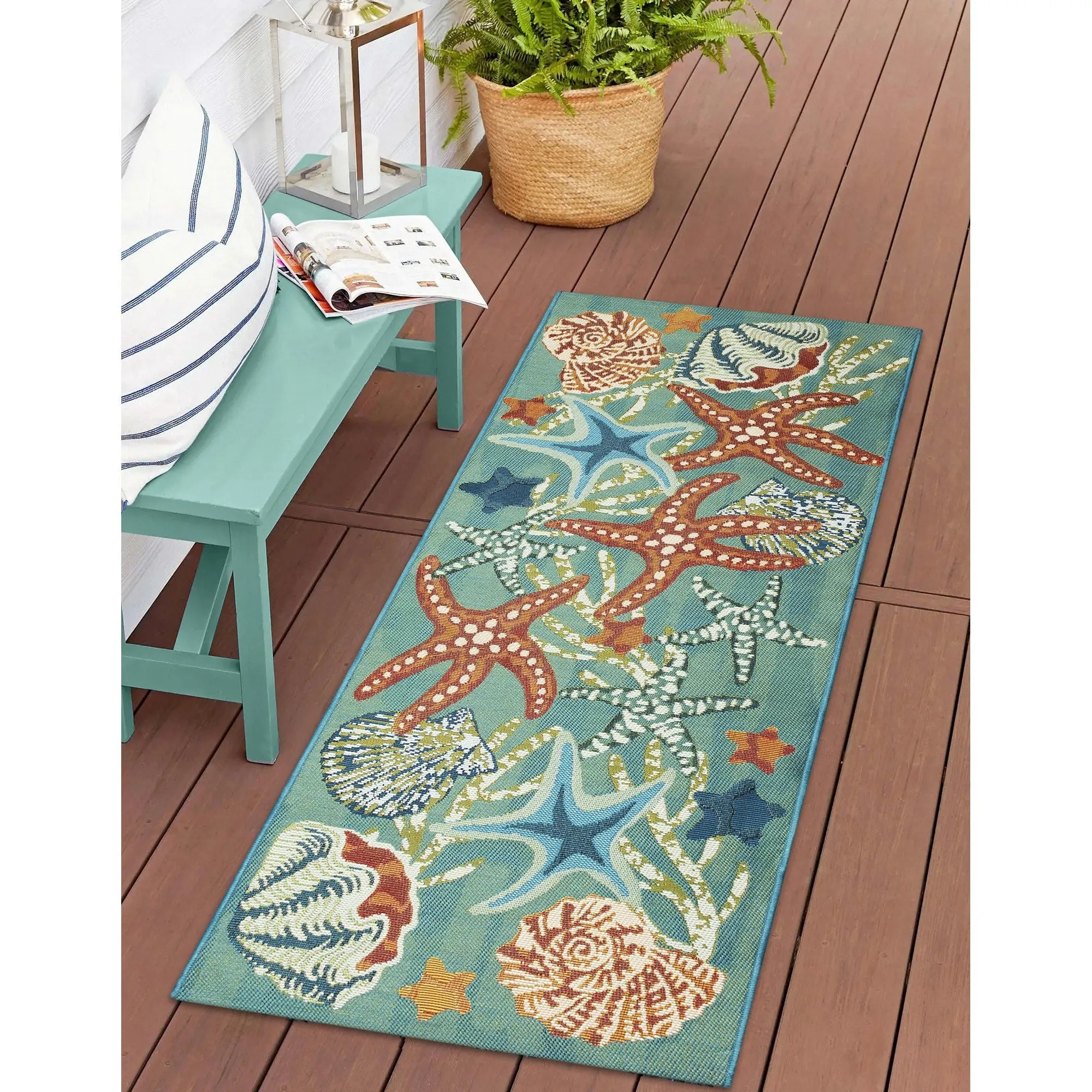 Liora Manne Esencia Starfish Song Indoor/Outdoor Mat Aqua 1'11 x 4'11
