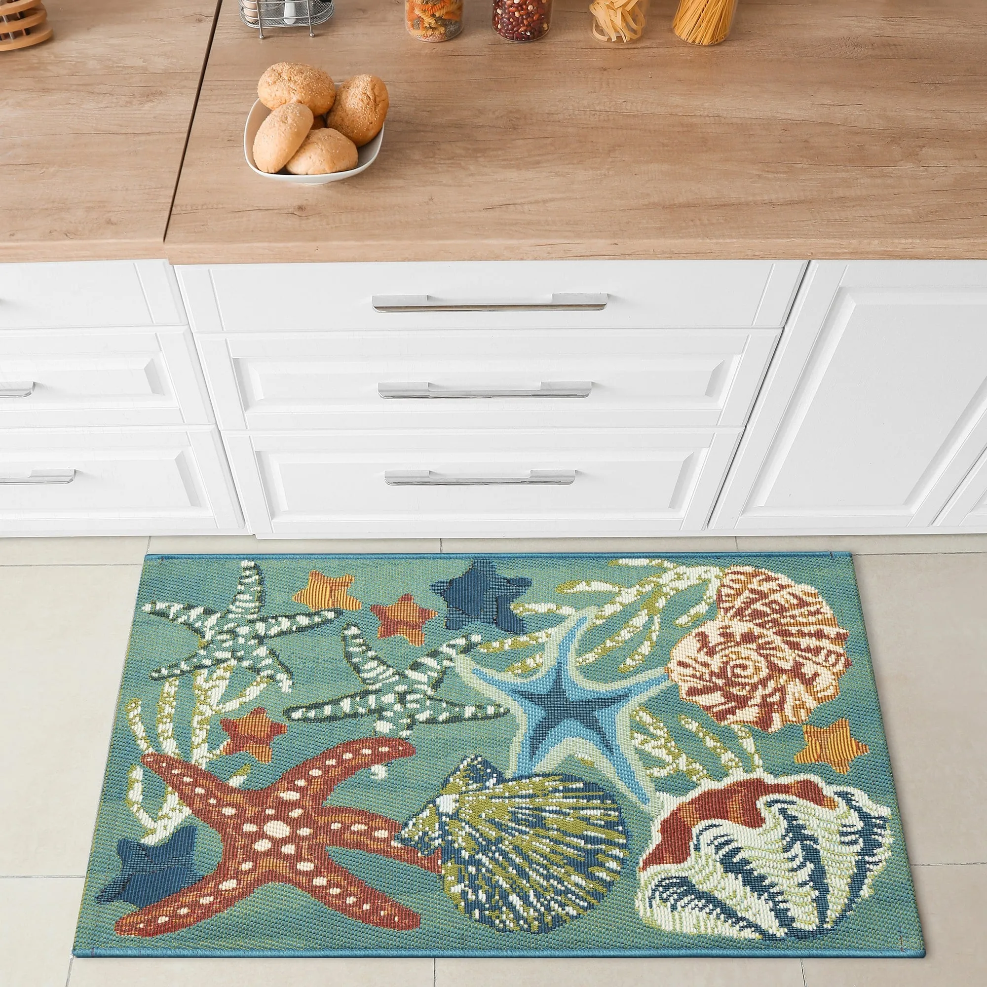 Liora Manne Esencia Starfish Song Indoor/Outdoor Mat Aqua 1'11 x 4'11