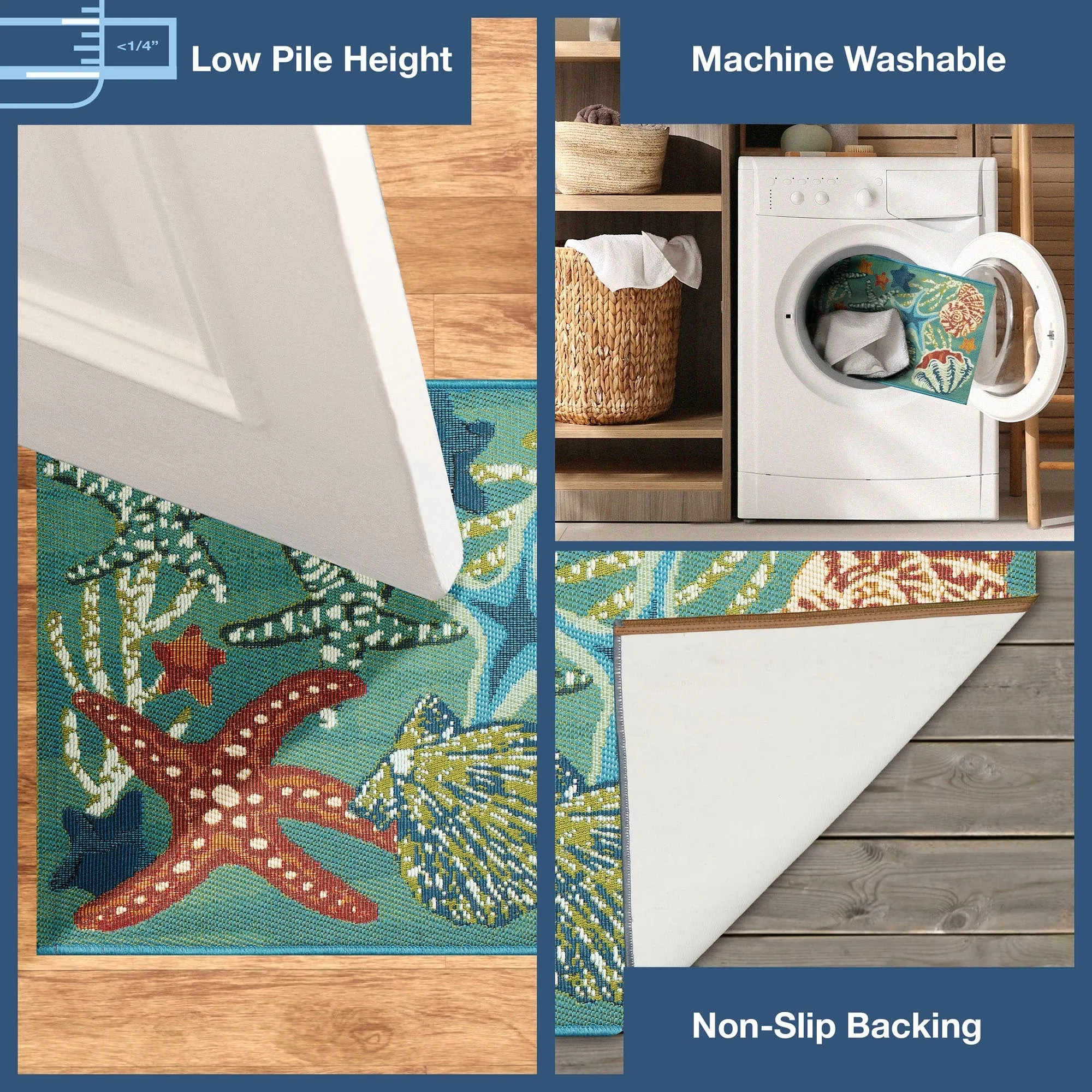 Liora Manne Esencia Starfish Song Indoor/Outdoor Mat Aqua 1'11 x 4'11