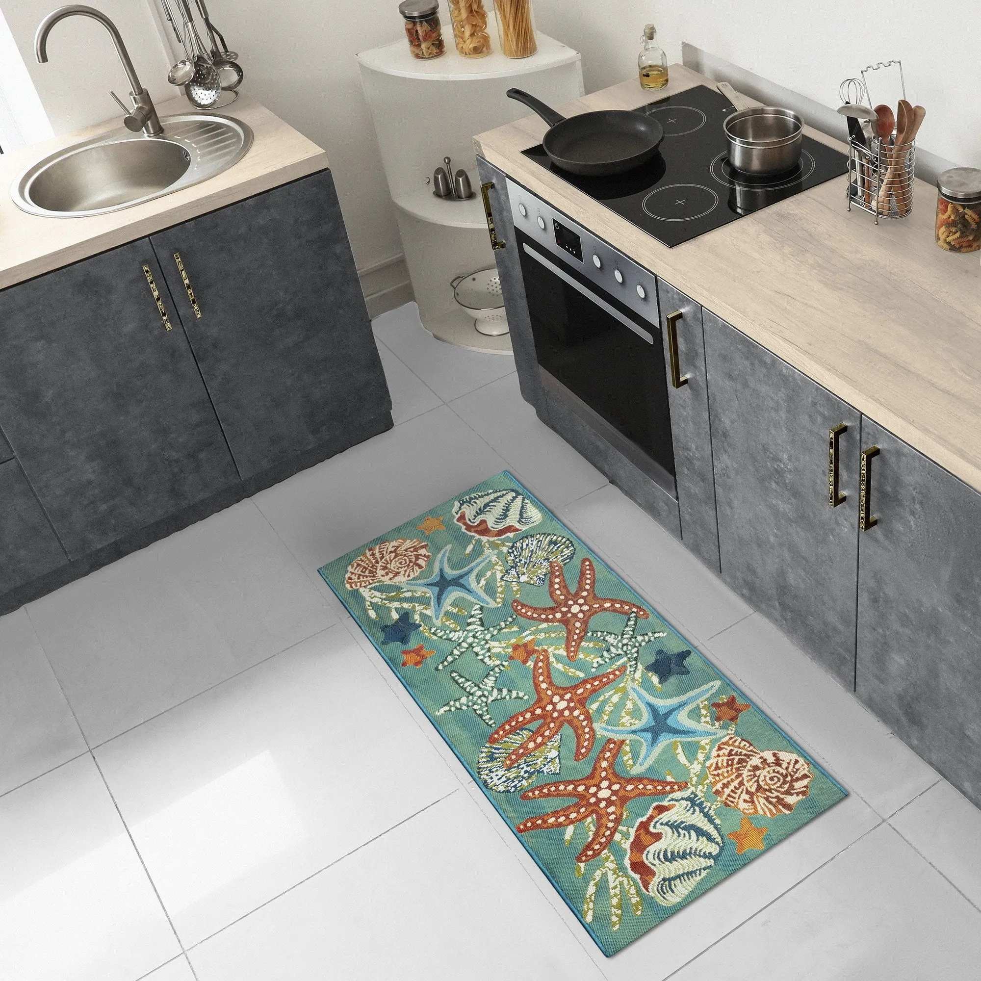 Liora Manne Esencia Starfish Song Indoor/Outdoor Mat Aqua 1'11 x 4'11
