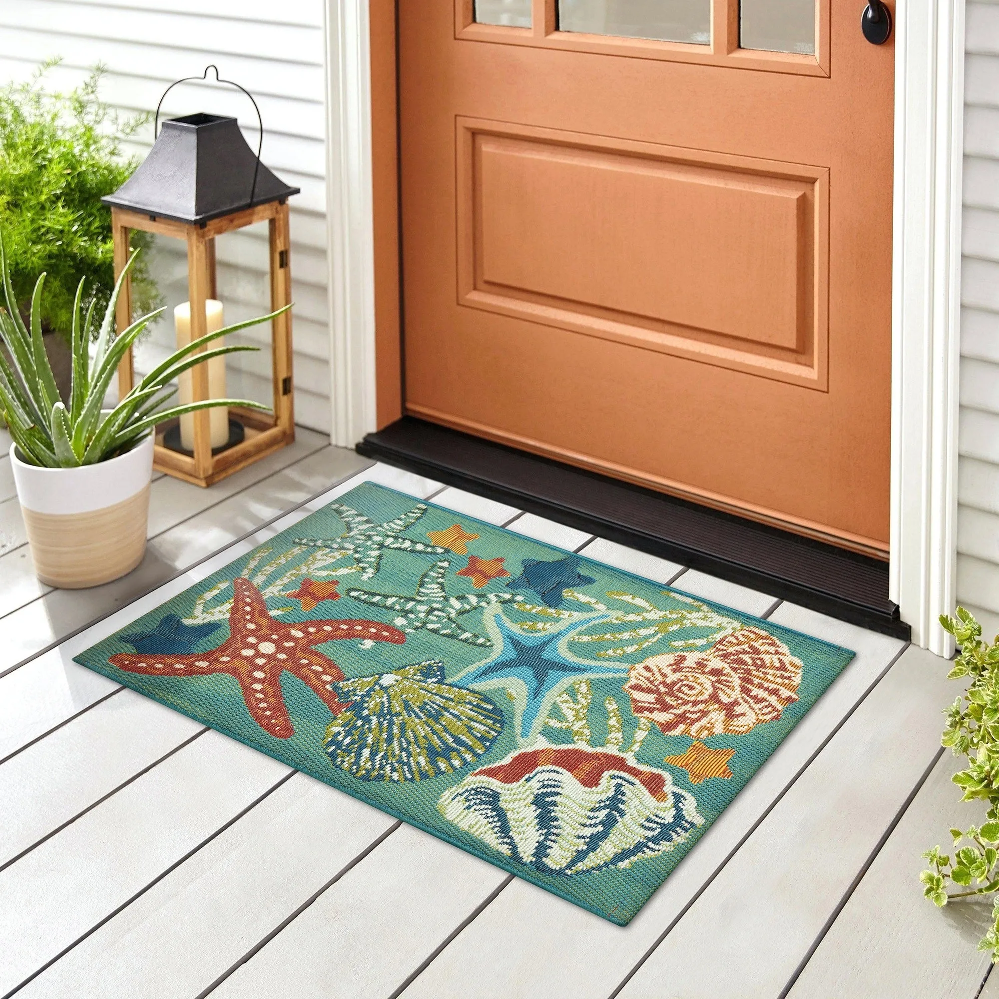 Liora Manne Esencia Starfish Song Indoor/Outdoor Mat Aqua 1'11 x 4'11