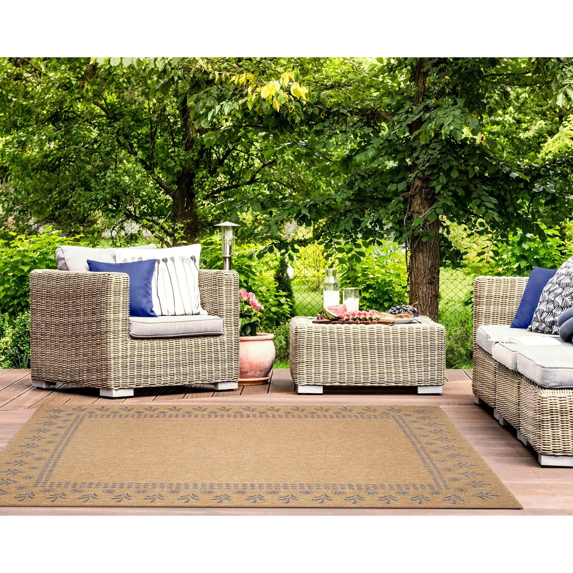 Liora Manne Sahara Block Print Border Indoor/Outdoor Rug