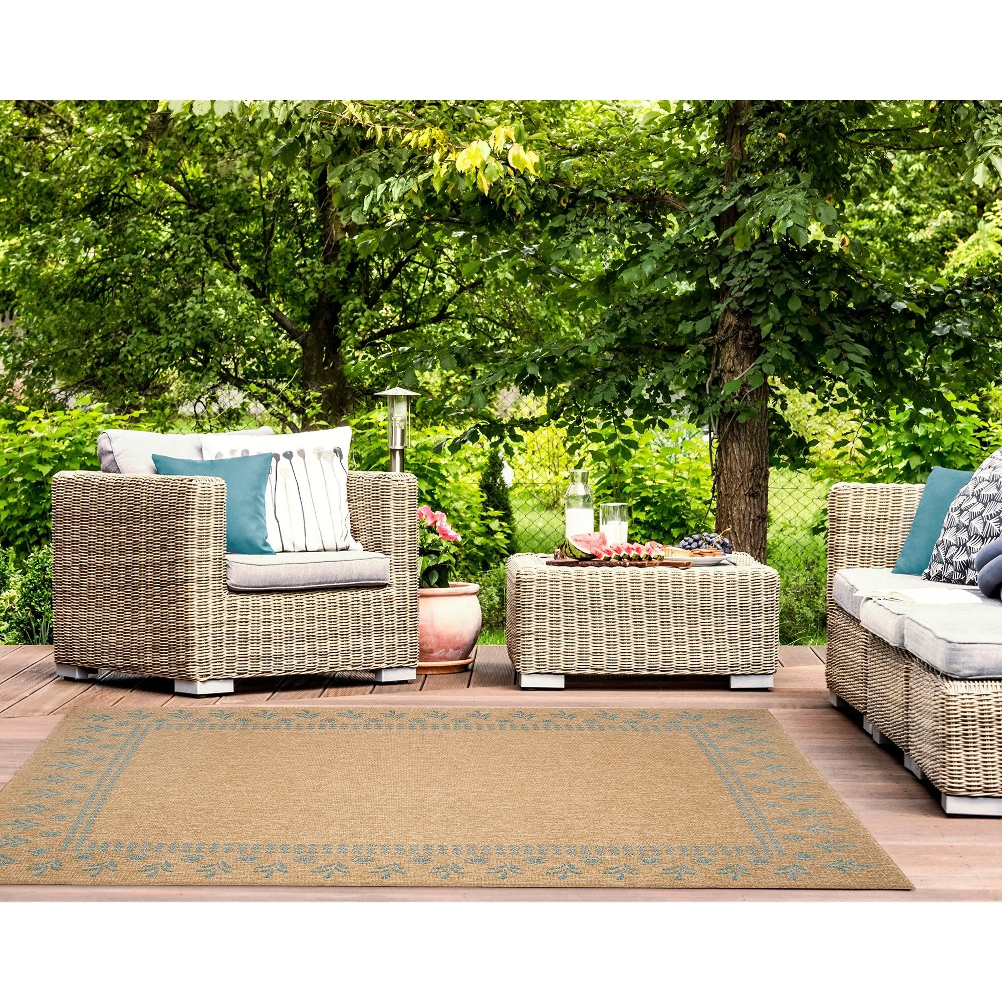 Liora Manne Sahara Block Print Border Indoor/Outdoor Rug