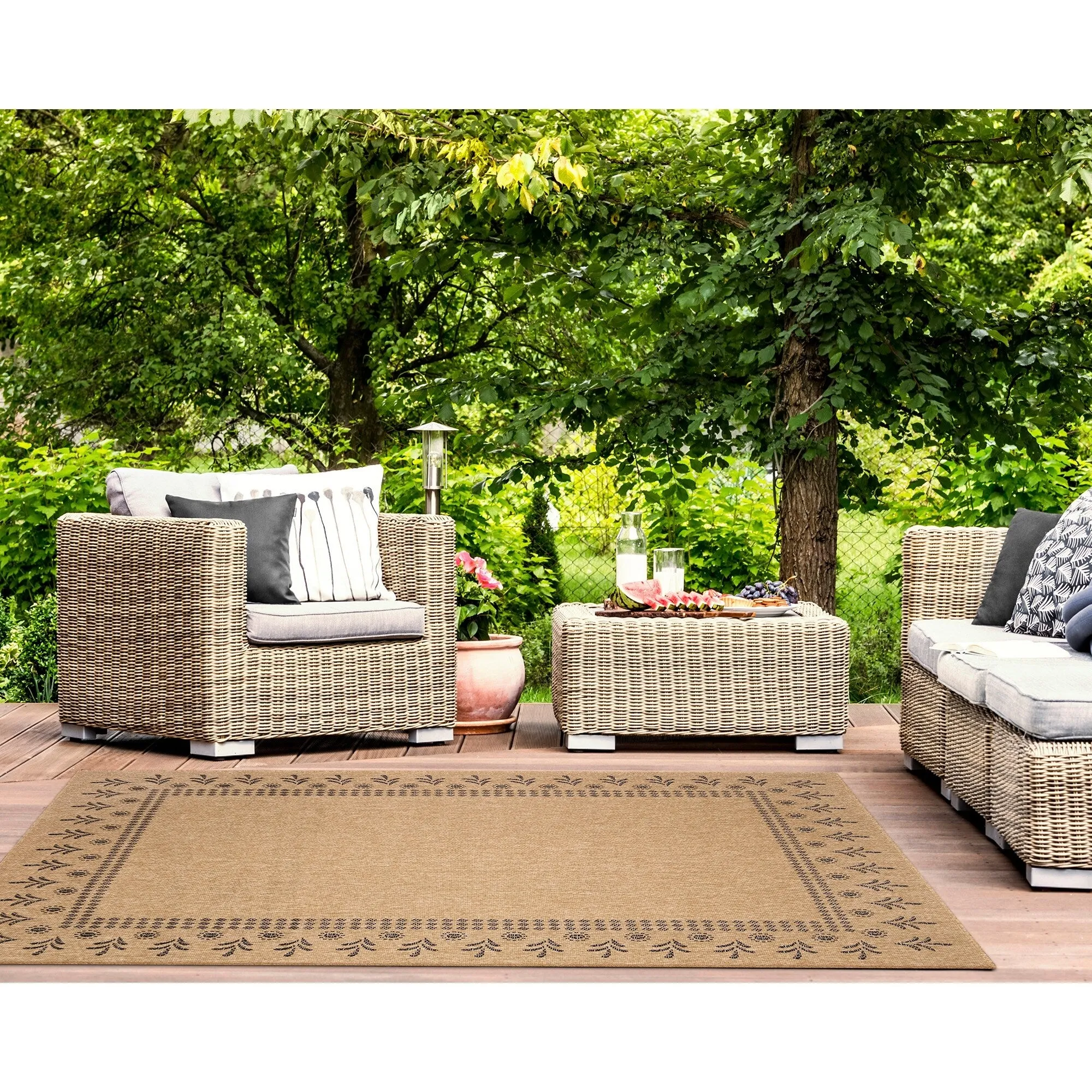 Liora Manne Sahara Block Print Border Indoor/Outdoor Rug