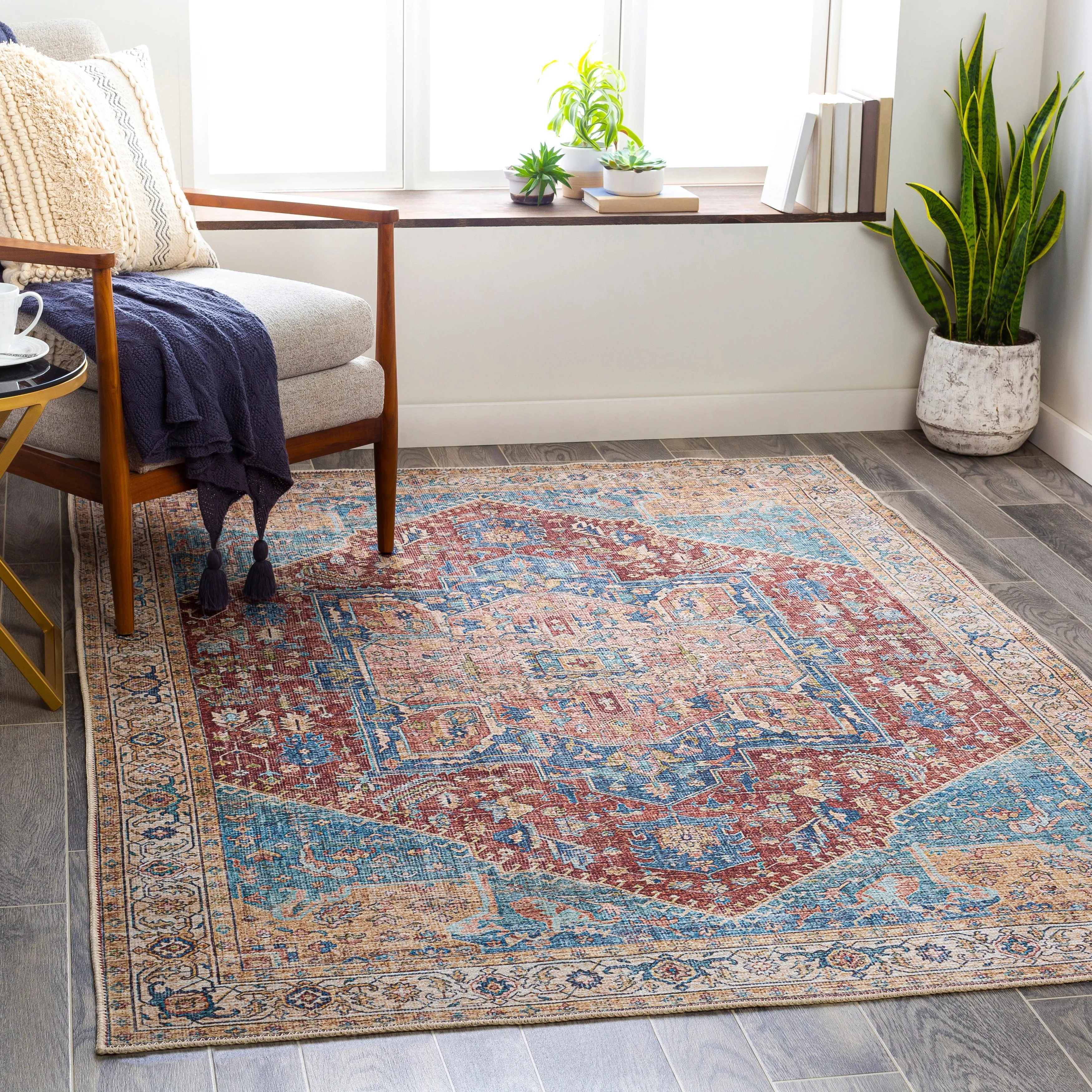Livabliss Arabella Vintage Medallion Printed Machine Washable Area Rug