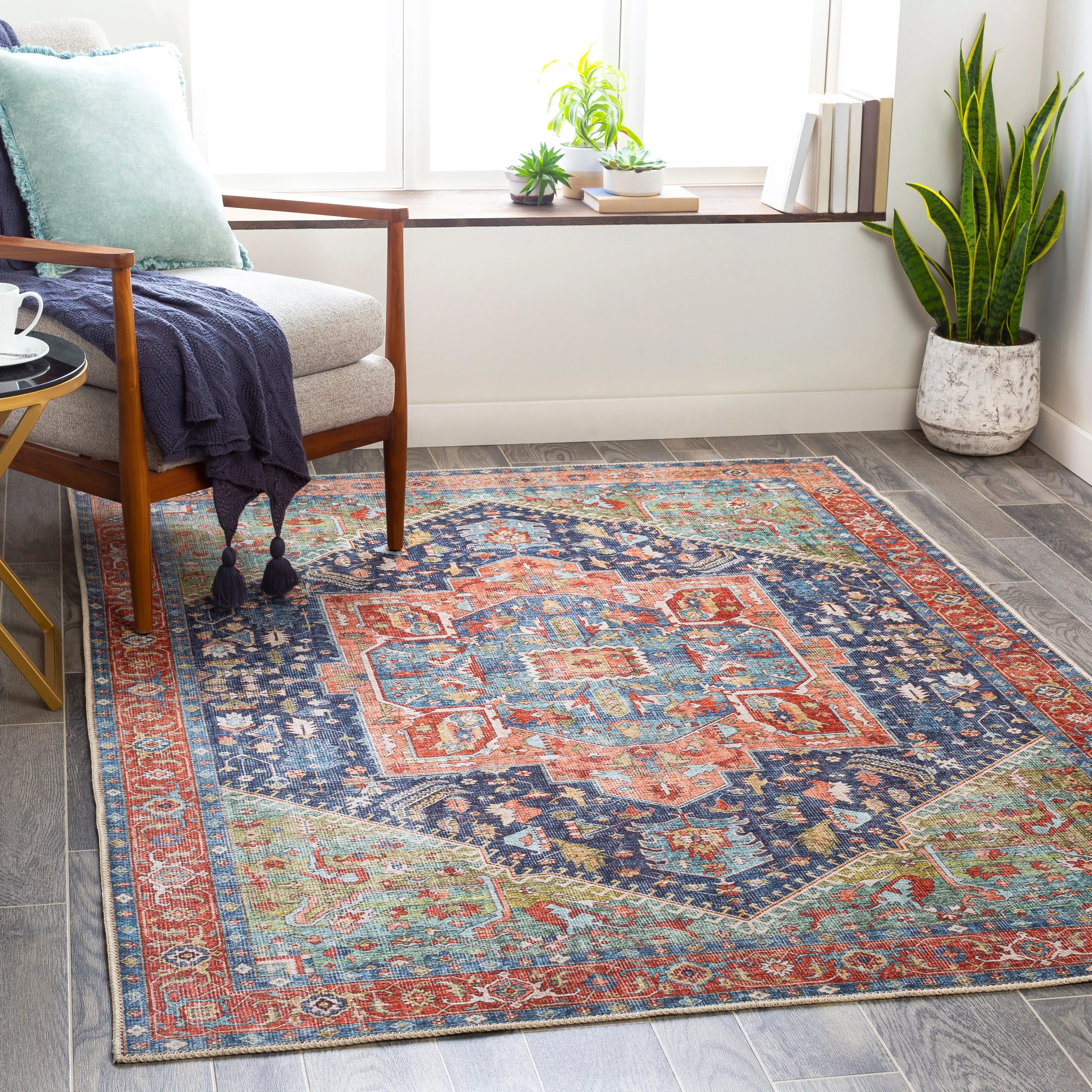 Livabliss Arabella Vintage Medallion Printed Machine Washable Area Rug