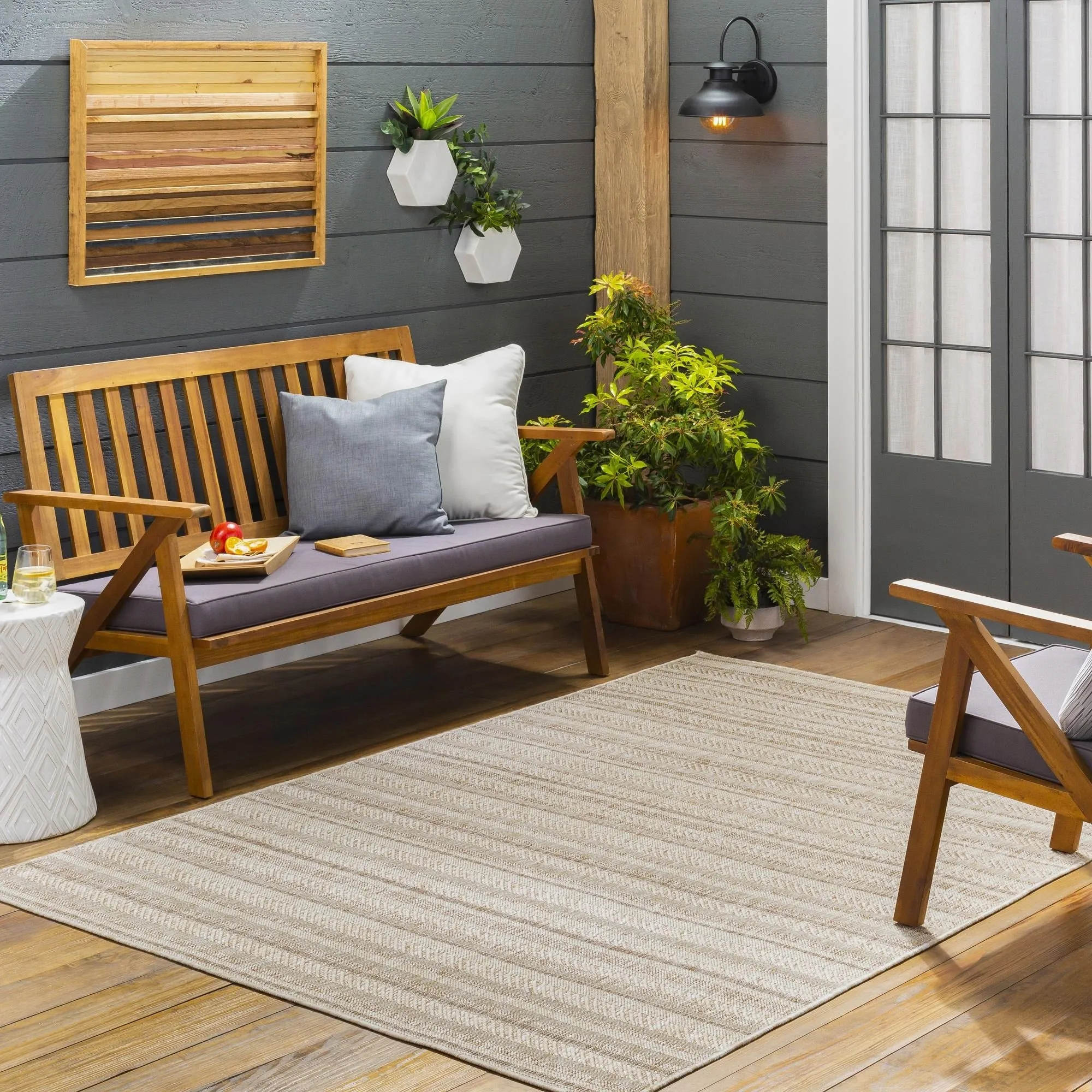 Livabliss Eagean Bohemian Stripe Outdoor Area Rug