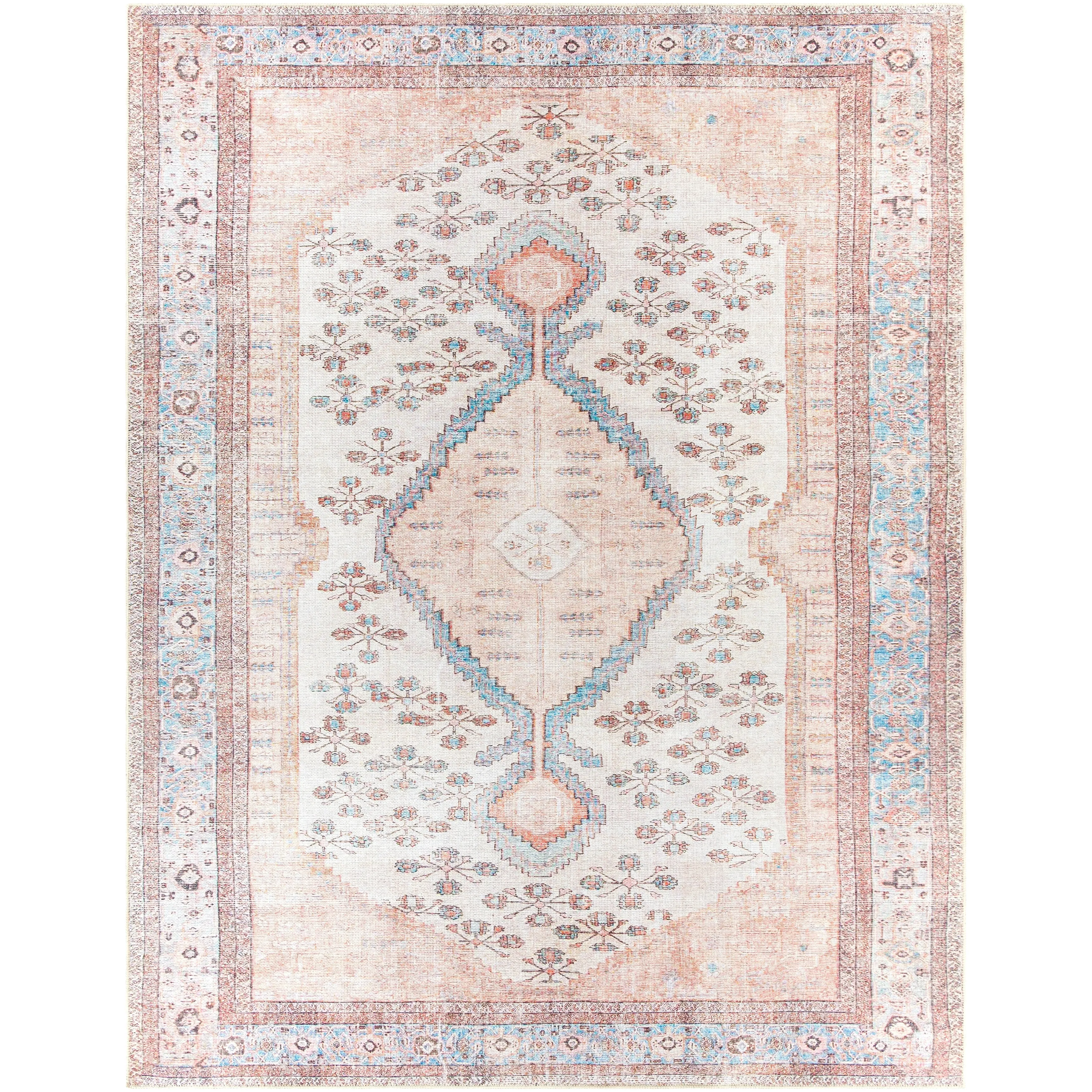 Livabliss Elena Floral Medallion Printed Machine Washable Area Rug
