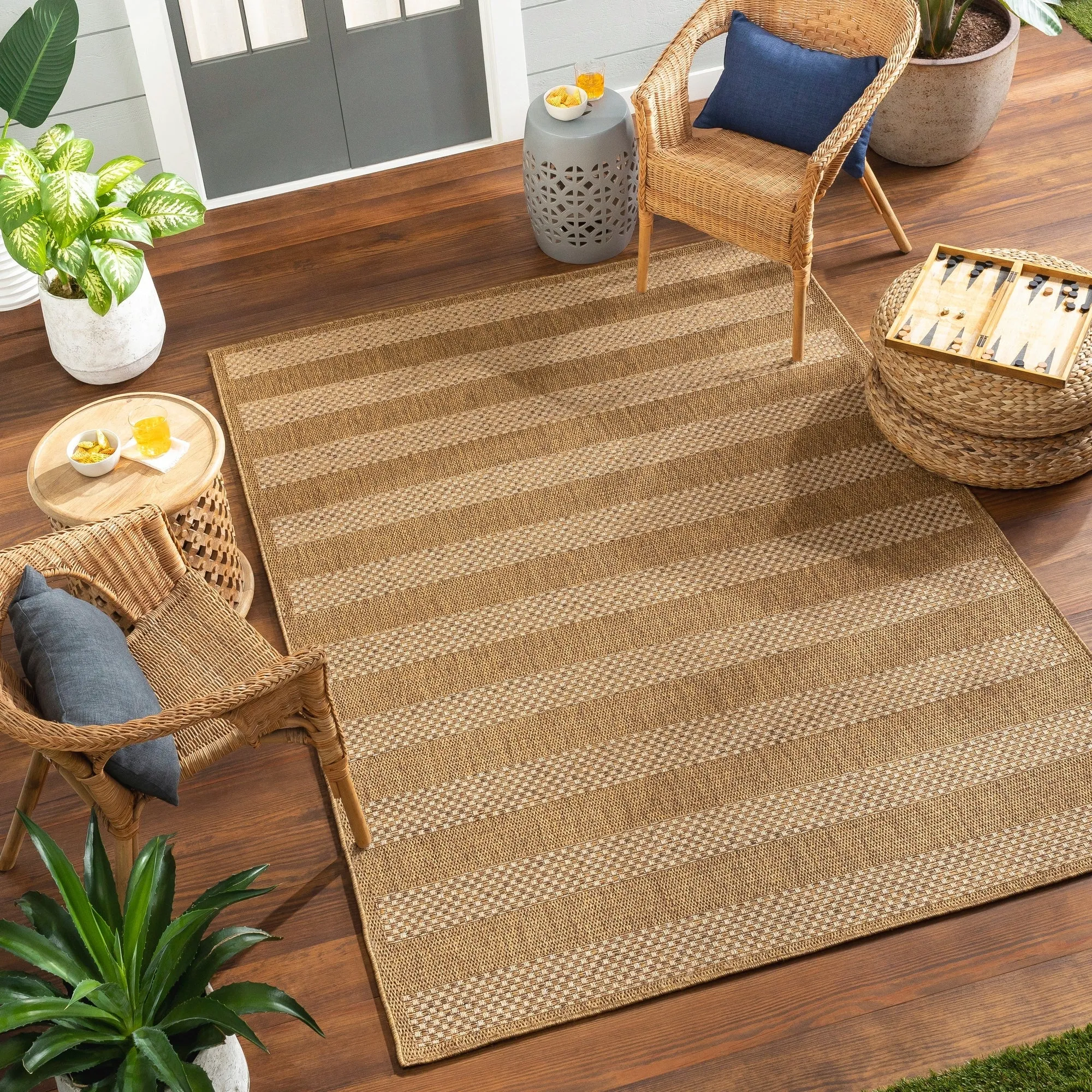 Livabliss Pismo Indoor/ Outdoor Checkered Stripe Area Rug