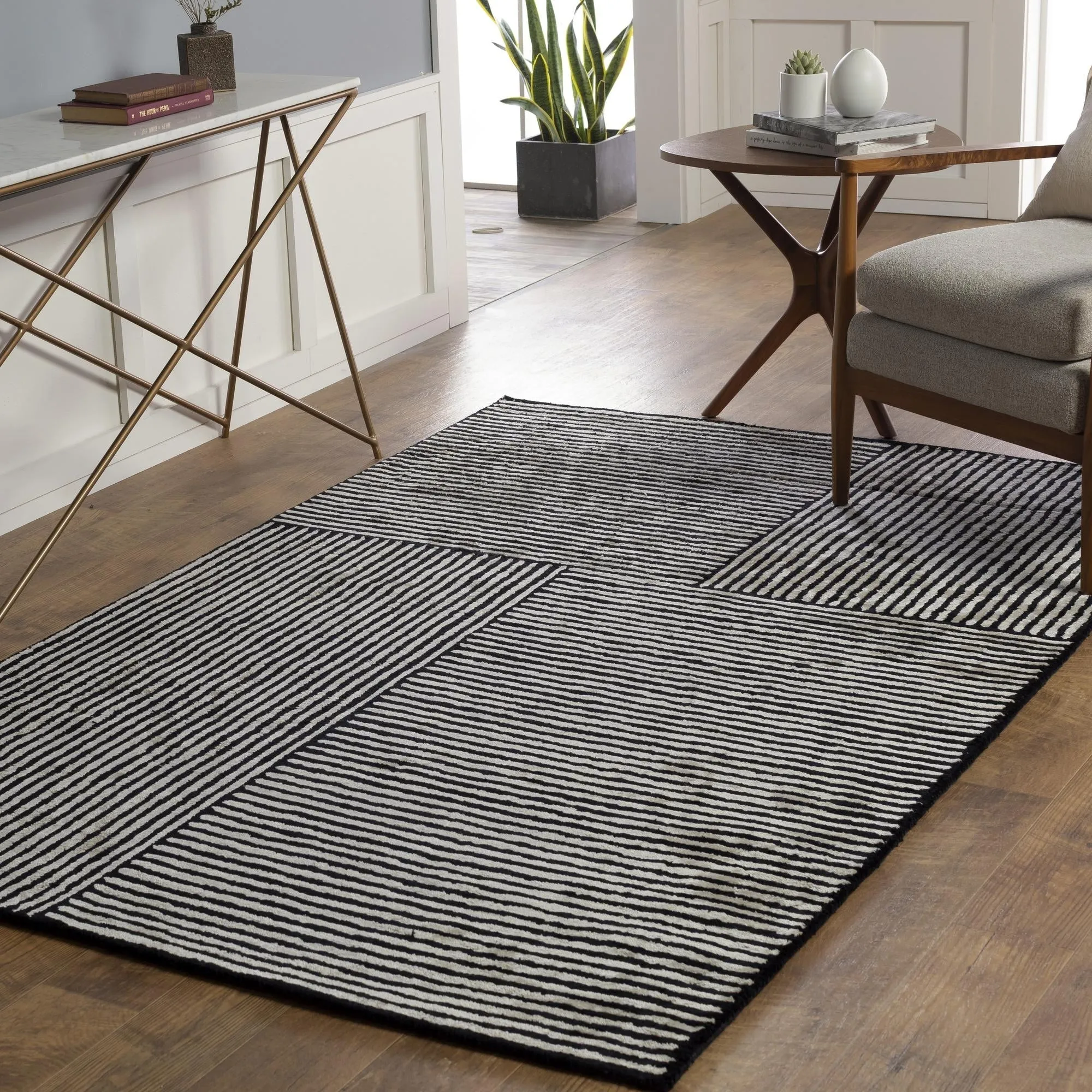 Livabliss Quartz Minimalist Stripe Hand Tufted Area Rug
