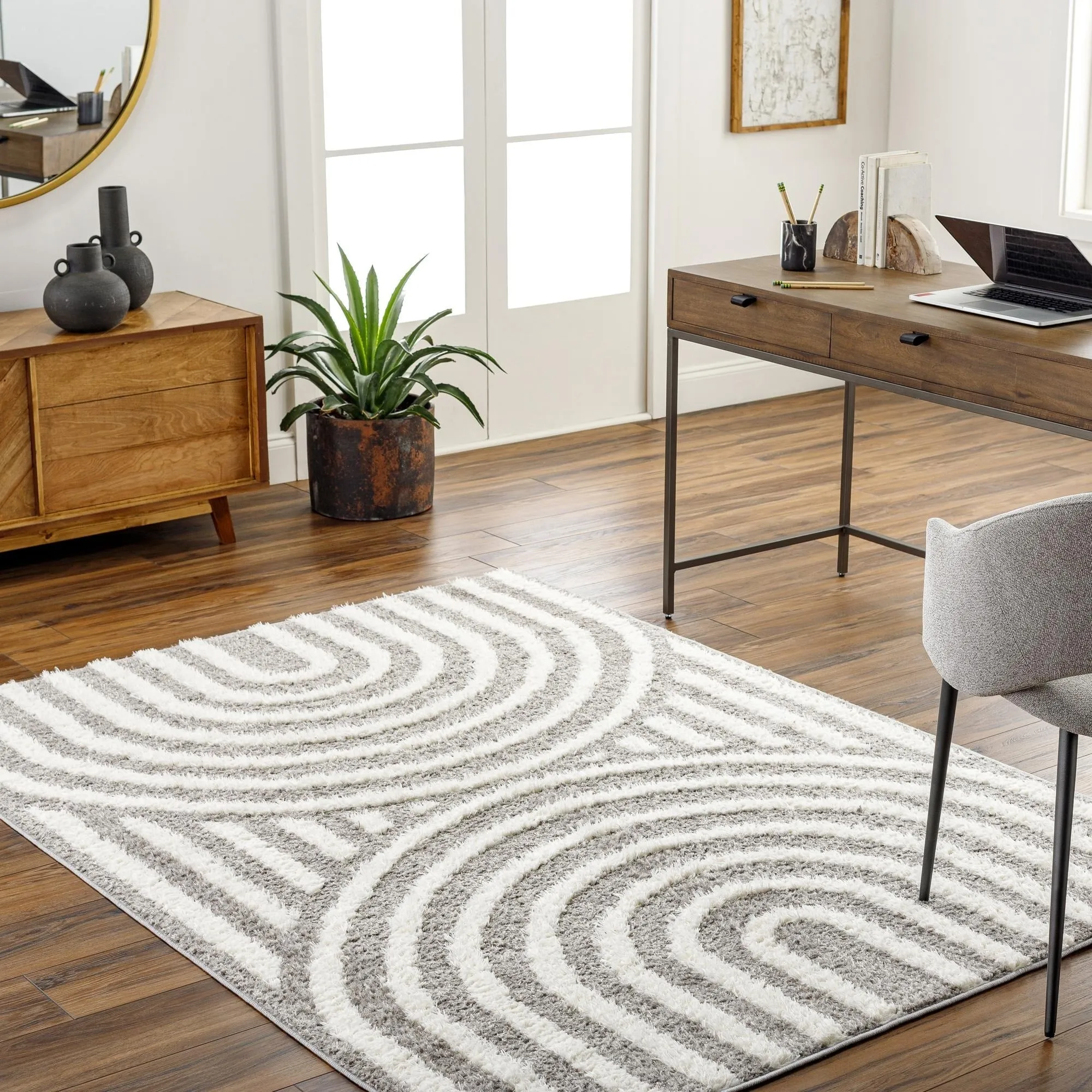 Livabliss Rodos Mod Neutral Rainbow Plush Area Rug