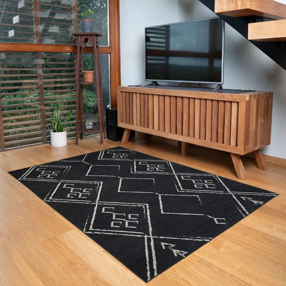 Machine Washable-Eco-Friendly Area Rug With Non-Slip Backing Aspen Tribal Moroccan Bohemian Design