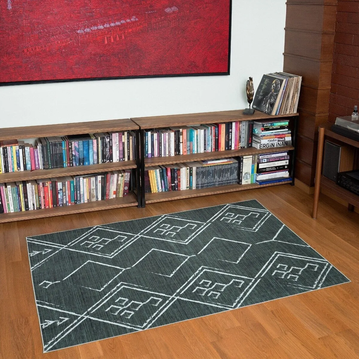 Machine Washable-Eco-Friendly Area Rug With Non-Slip Backing Aspen Tribal Moroccan Bohemian Design