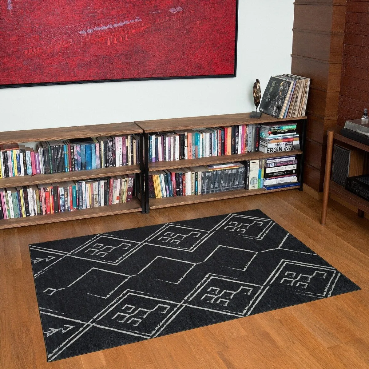 Machine Washable-Eco-Friendly Area Rug With Non-Slip Backing Aspen Tribal Moroccan Bohemian Design