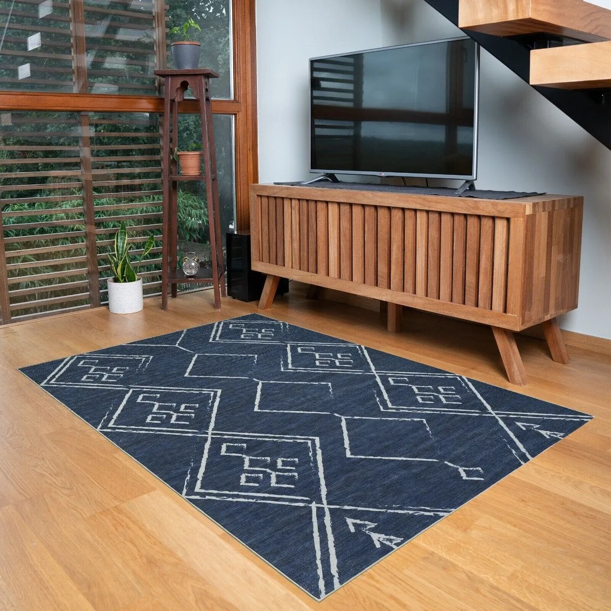 Machine Washable-Eco-Friendly Area Rug With Non-Slip Backing Aspen Tribal Moroccan Bohemian Design