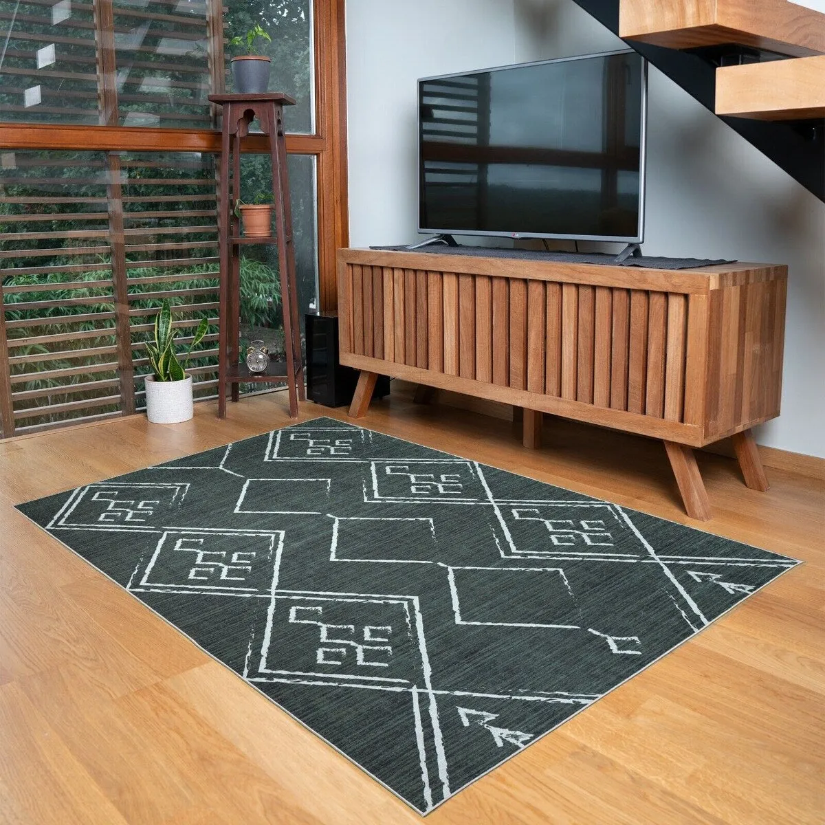 Machine Washable-Eco-Friendly Area Rug With Non-Slip Backing Aspen Tribal Moroccan Bohemian Design