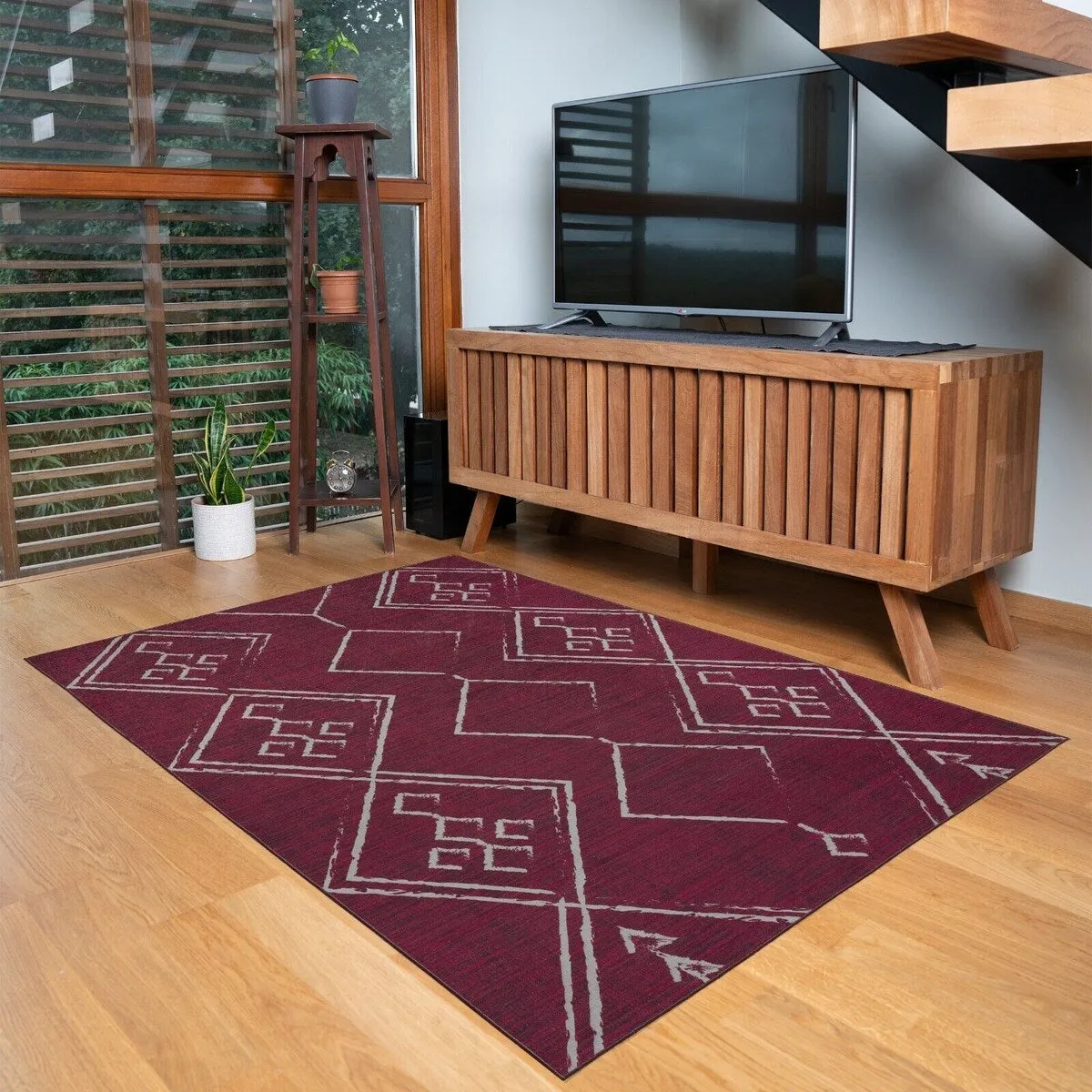 Machine Washable-Eco-Friendly Area Rug With Non-Slip Backing Aspen Tribal Moroccan Bohemian Design