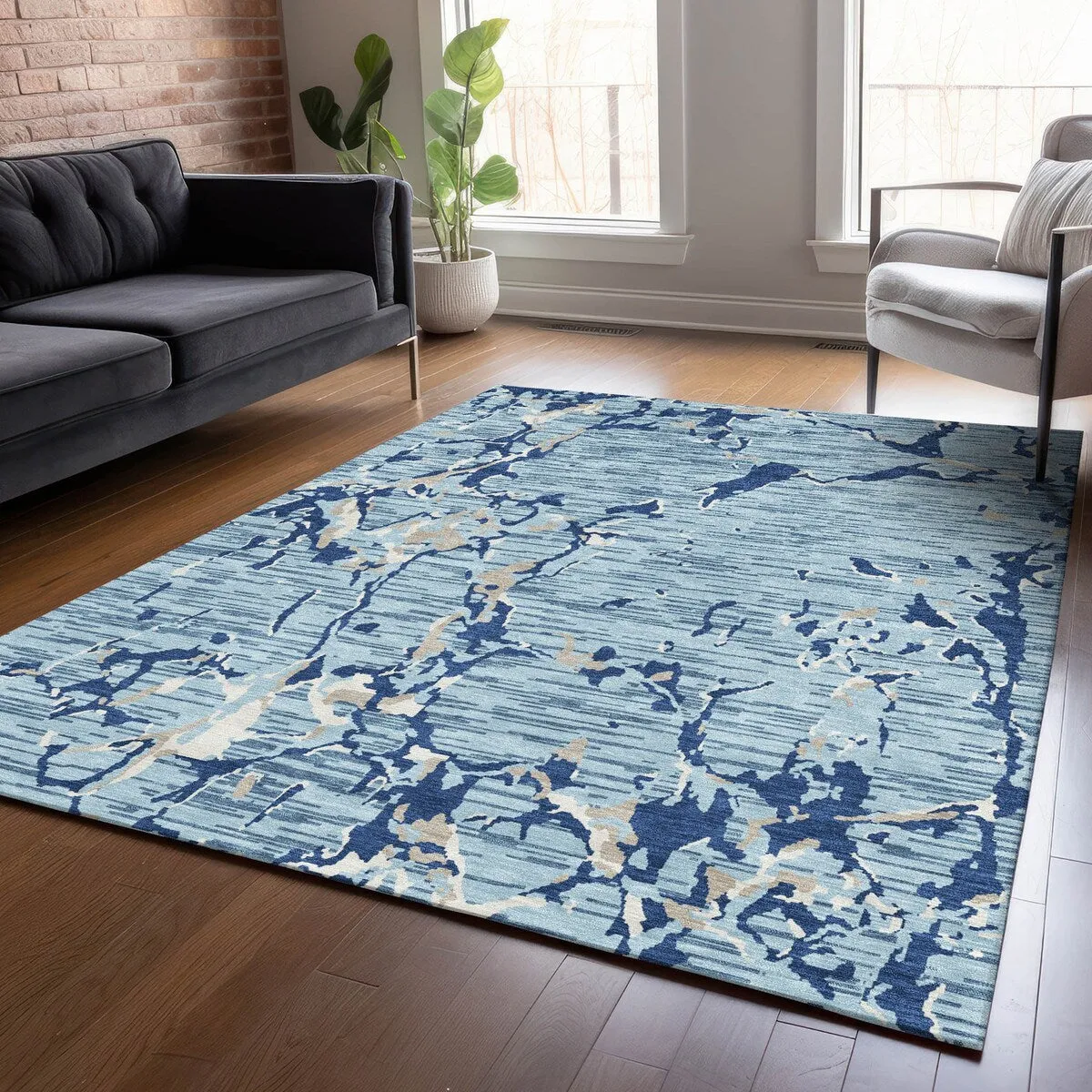 Machine Washable Indoor/ Outdoor Abstract Camo Chantille Rug