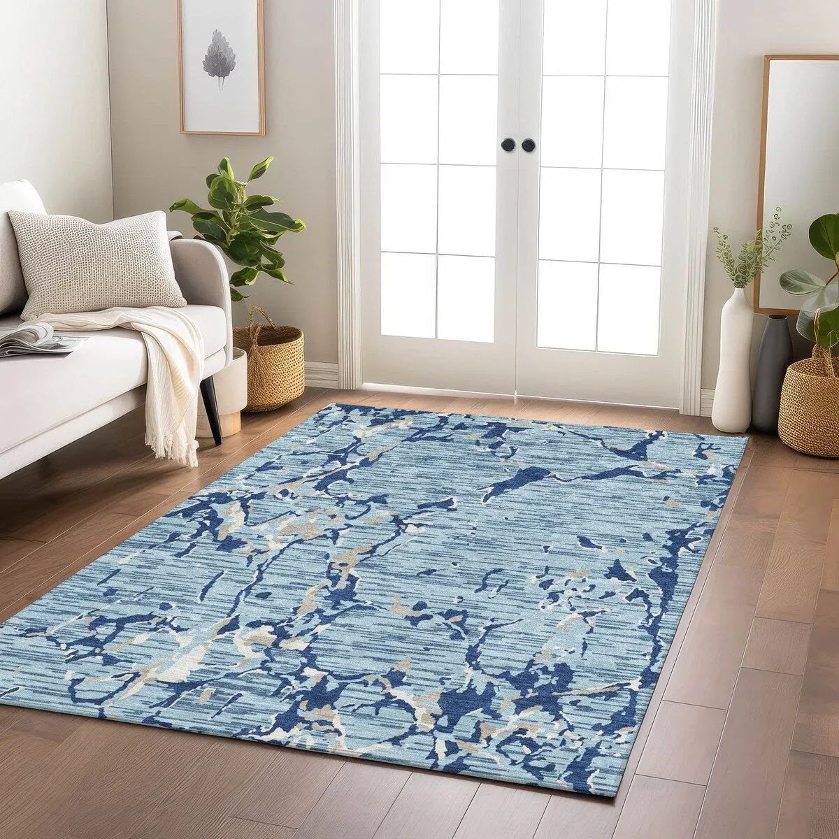 Machine Washable Indoor/ Outdoor Abstract Camo Chantille Rug