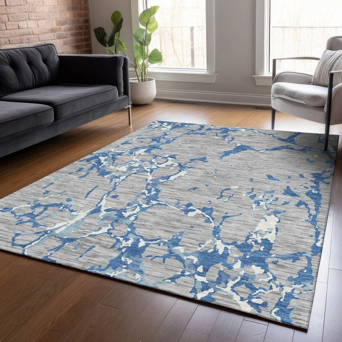 Machine Washable Indoor/ Outdoor Abstract Camo Chantille Rug