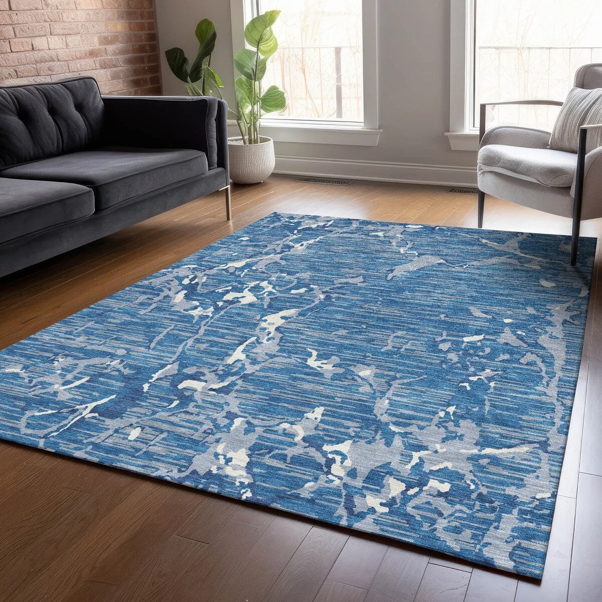 Machine Washable Indoor/ Outdoor Abstract Camo Chantille Rug