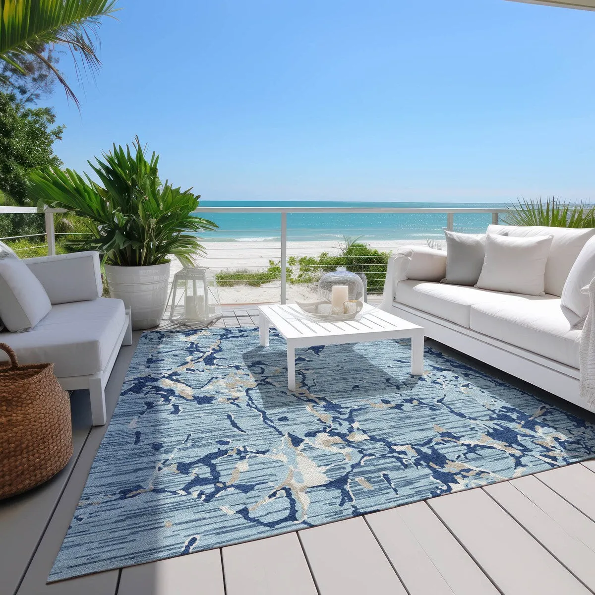 Machine Washable Indoor/ Outdoor Abstract Camo Chantille Rug