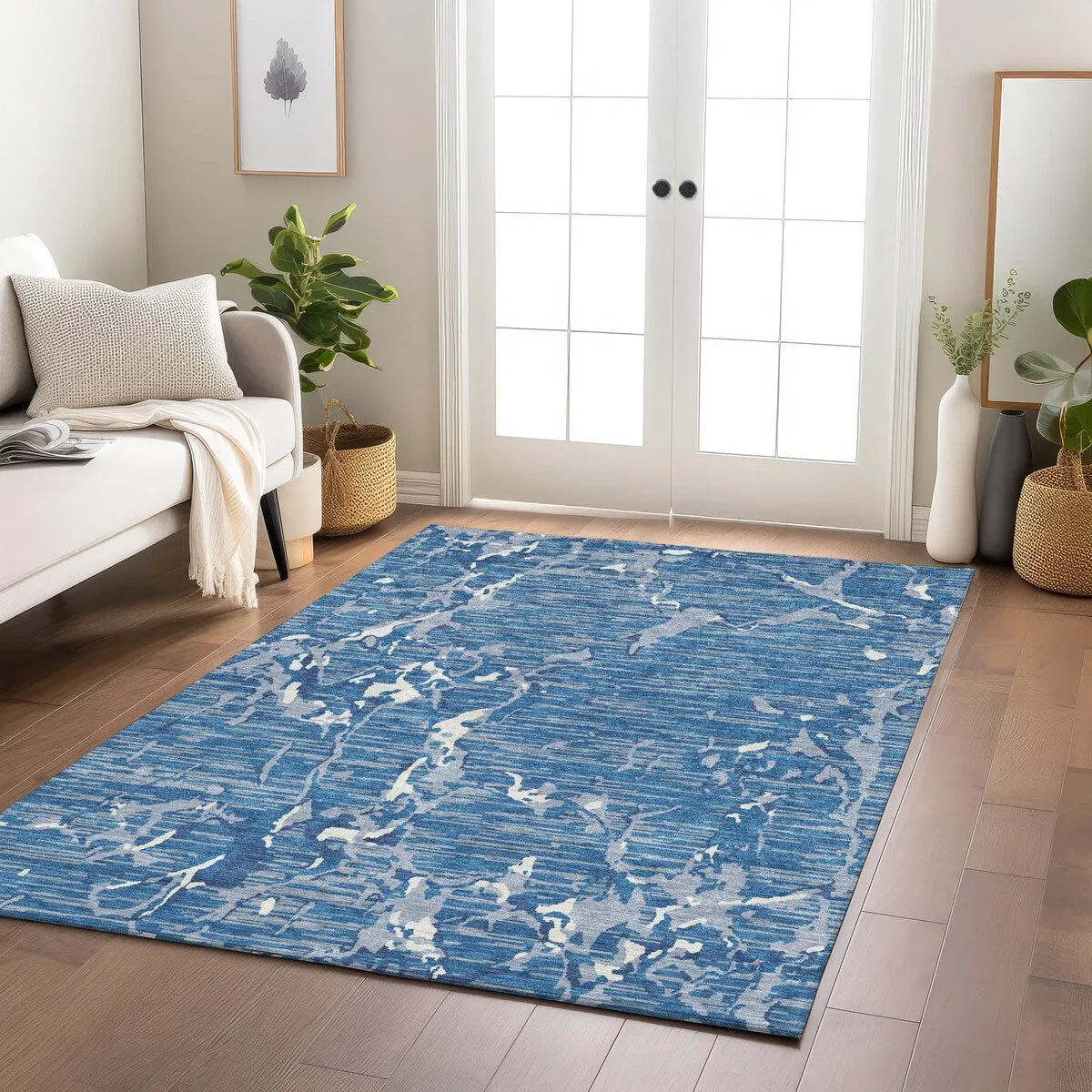 Machine Washable Indoor/ Outdoor Abstract Camo Chantille Rug