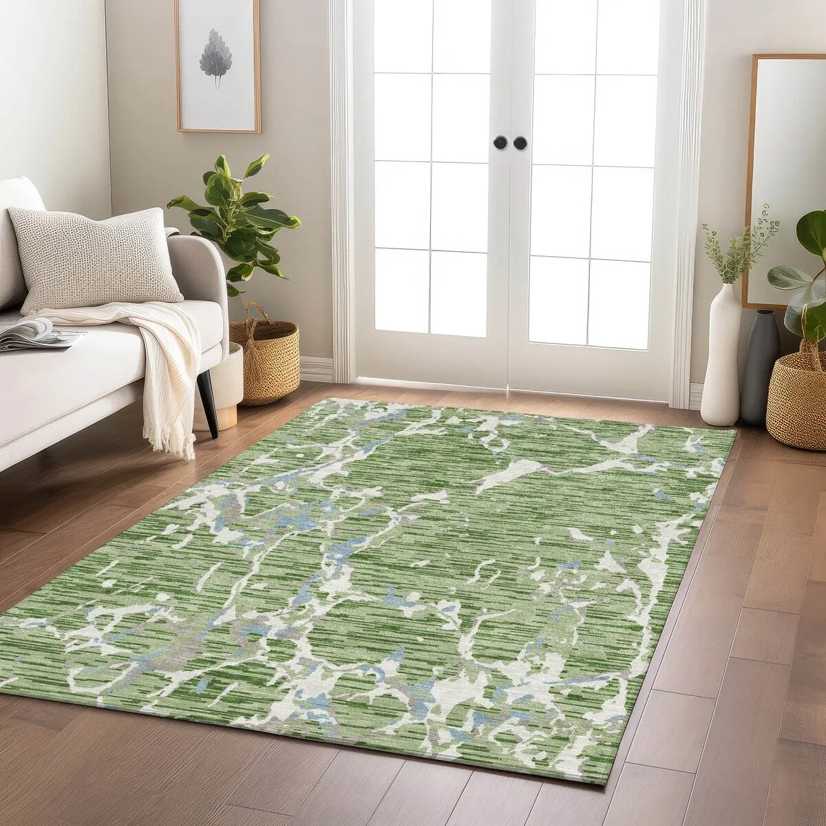 Machine Washable Indoor/ Outdoor Abstract Camo Chantille Rug