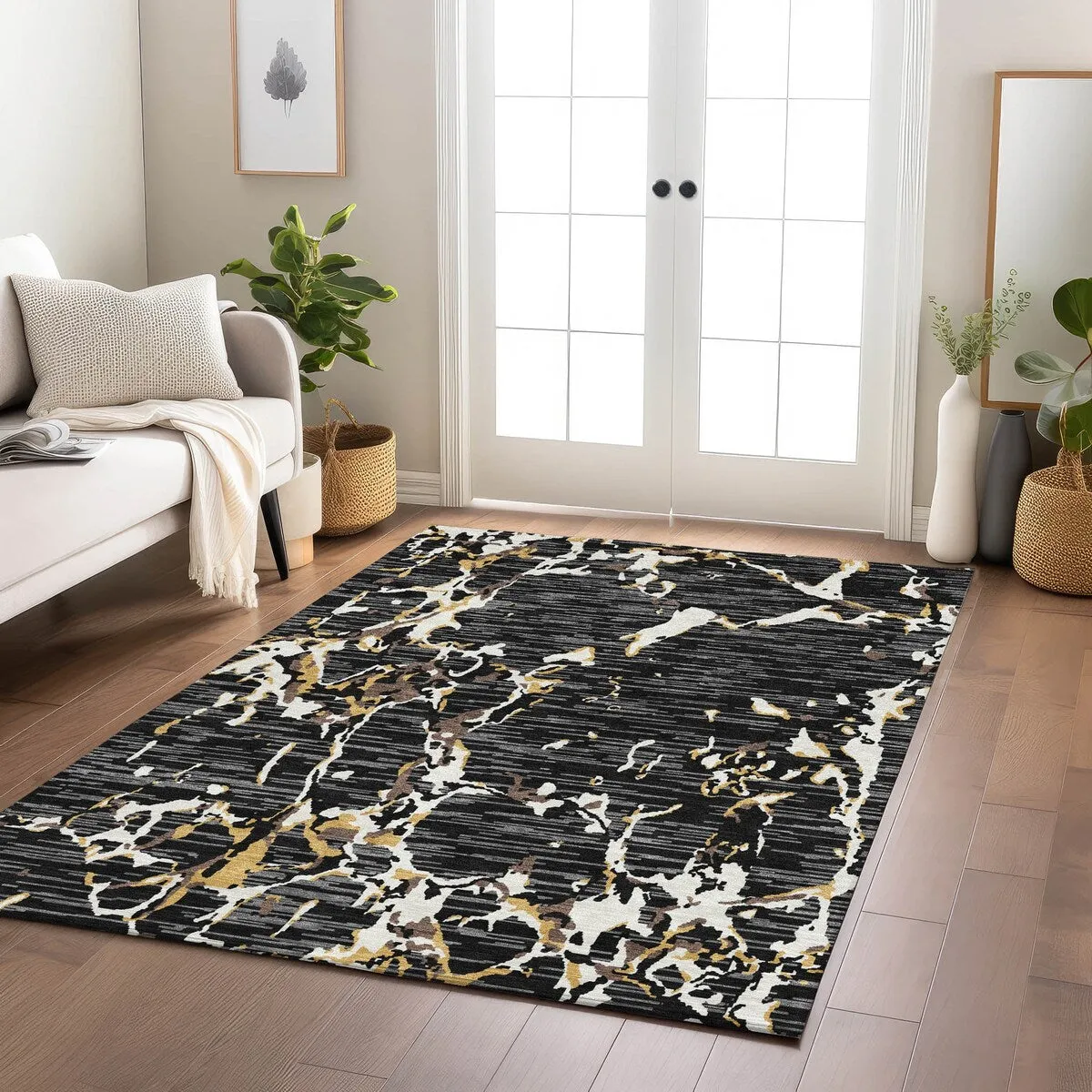 Machine Washable Indoor/ Outdoor Abstract Camo Chantille Rug