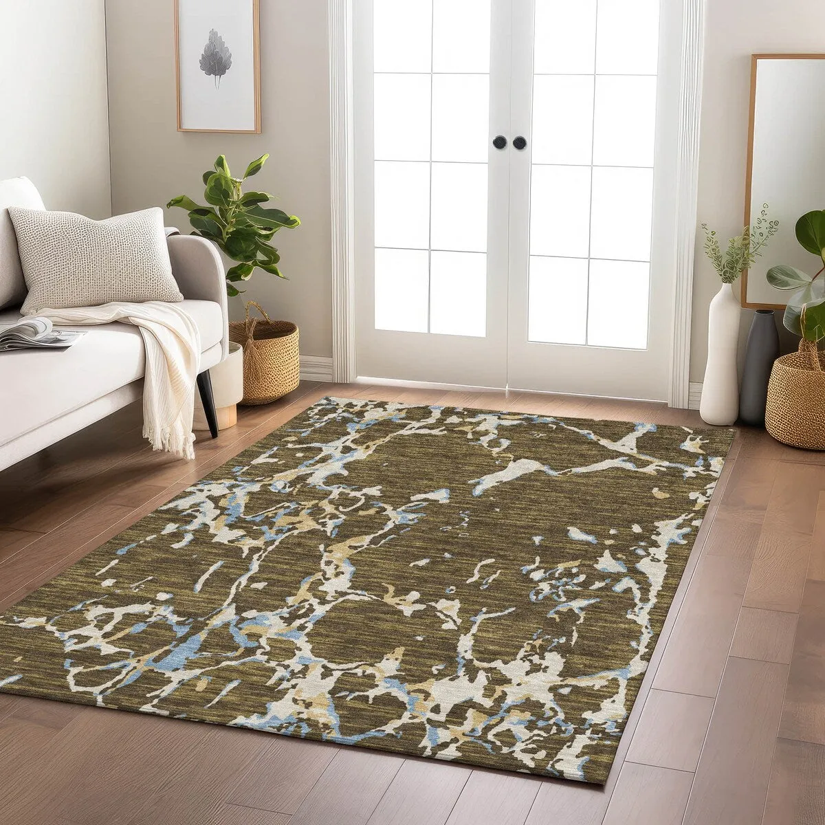 Machine Washable Indoor/ Outdoor Abstract Camo Chantille Rug
