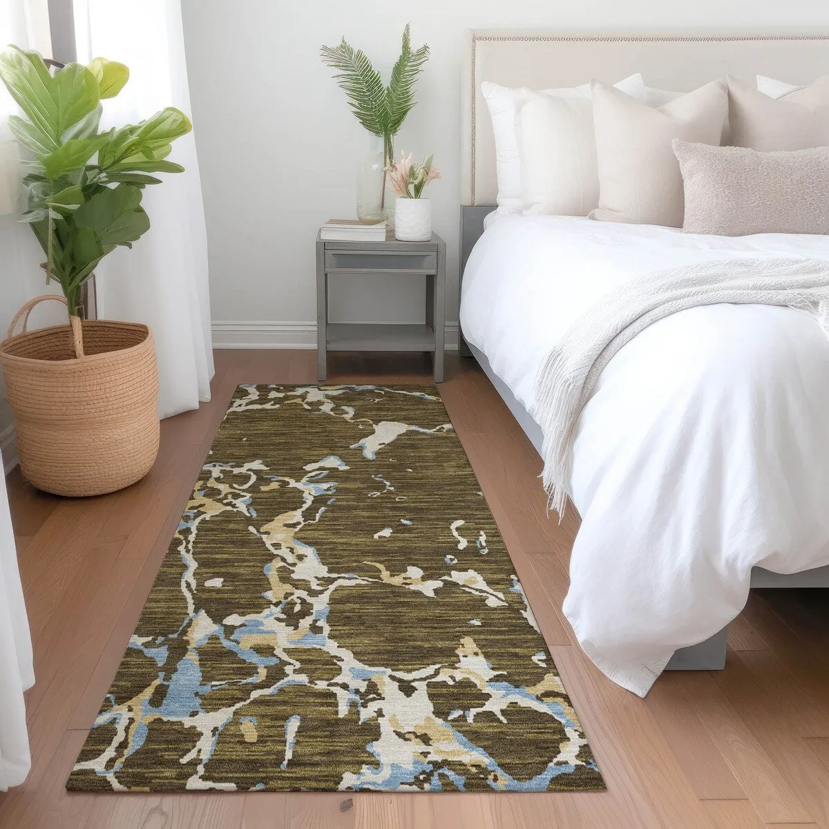 Machine Washable Indoor/ Outdoor Abstract Camo Chantille Rug