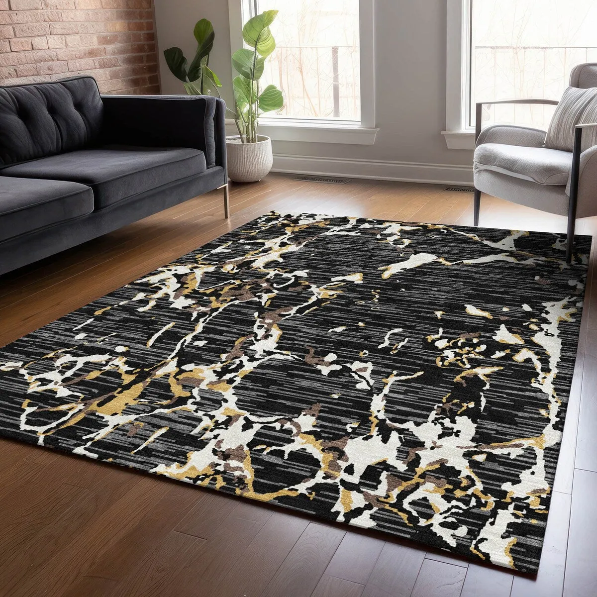 Machine Washable Indoor/ Outdoor Abstract Camo Chantille Rug