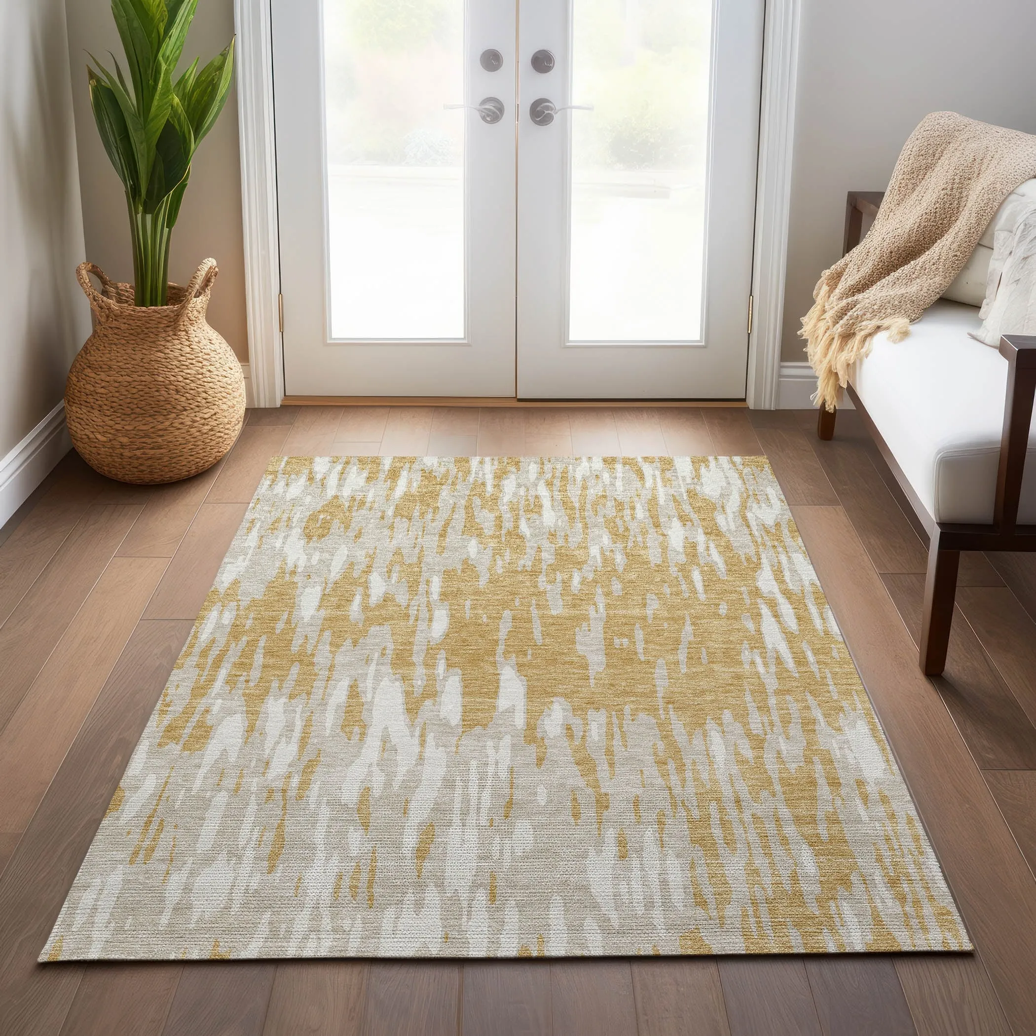 Machine Washable Indoor/ Outdoor Abstract Chantille Rug