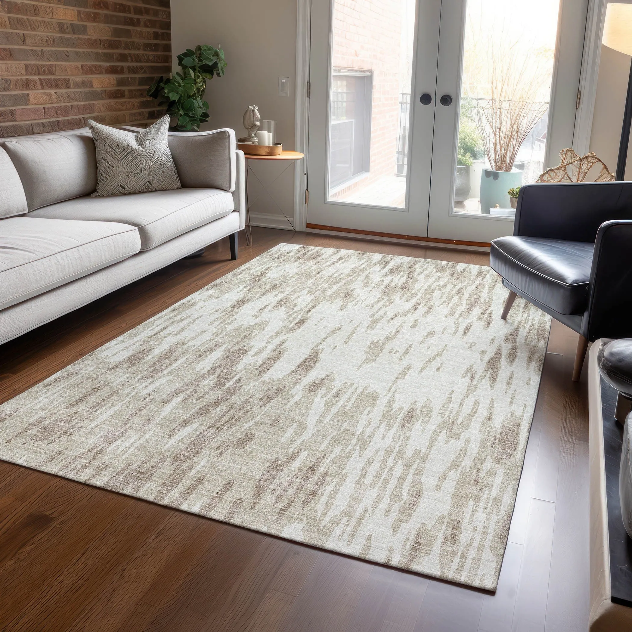 Machine Washable Indoor/ Outdoor Abstract Chantille Rug