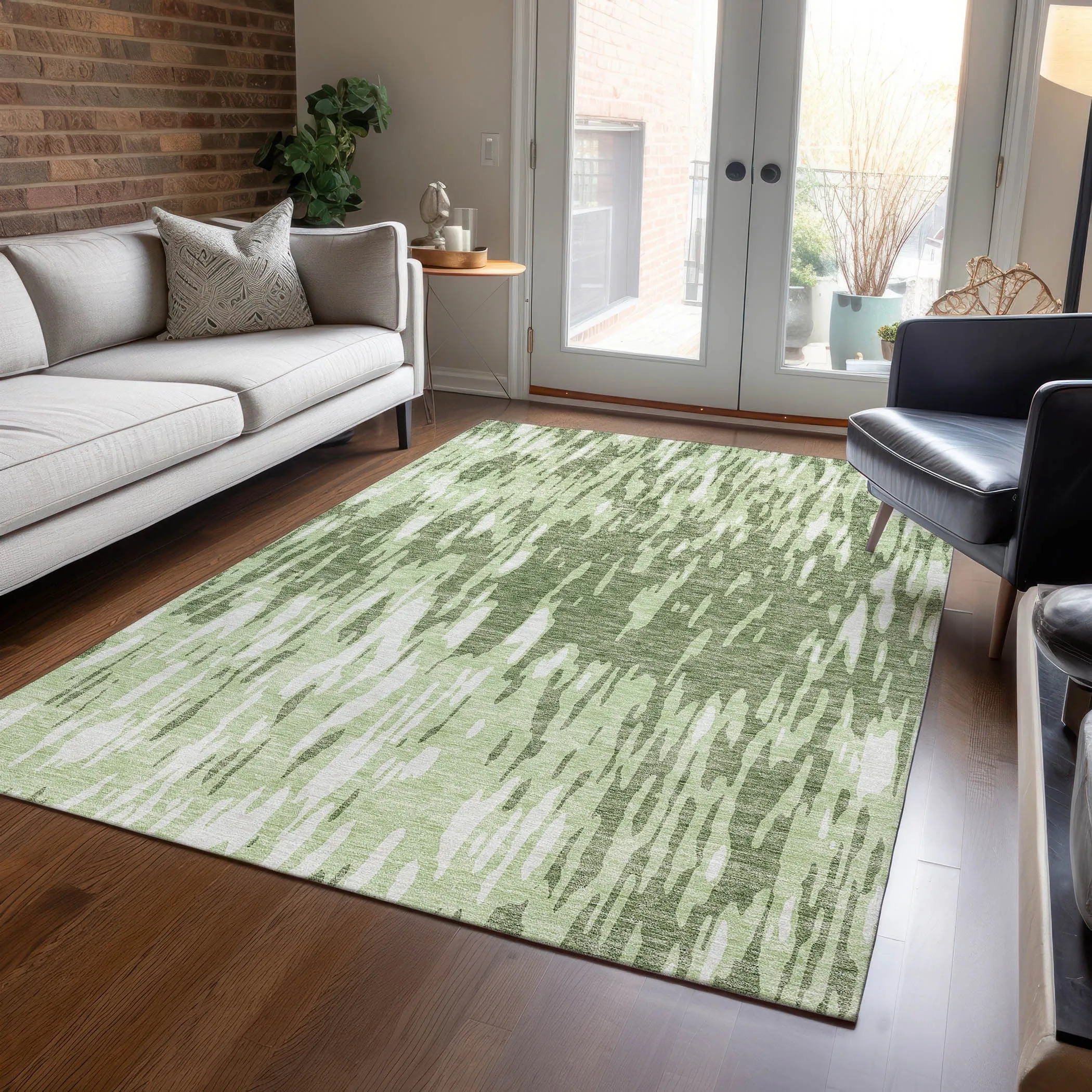 Machine Washable Indoor/ Outdoor Abstract Chantille Rug