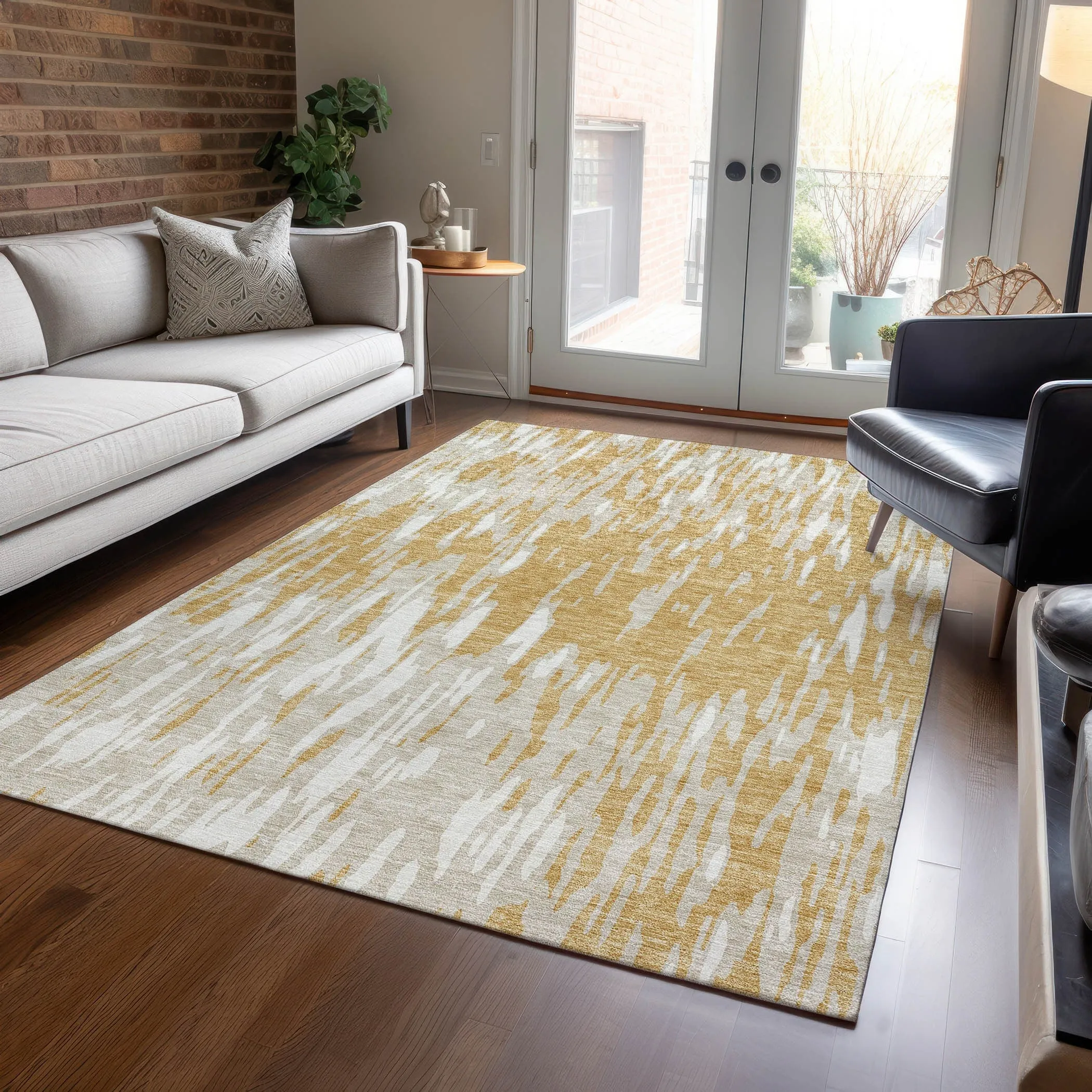 Machine Washable Indoor/ Outdoor Abstract Chantille Rug