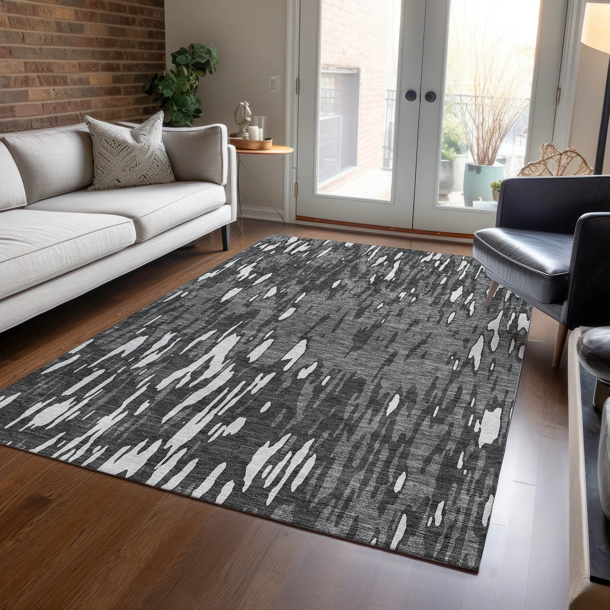 Machine Washable Indoor/ Outdoor Abstract Chantille Rug