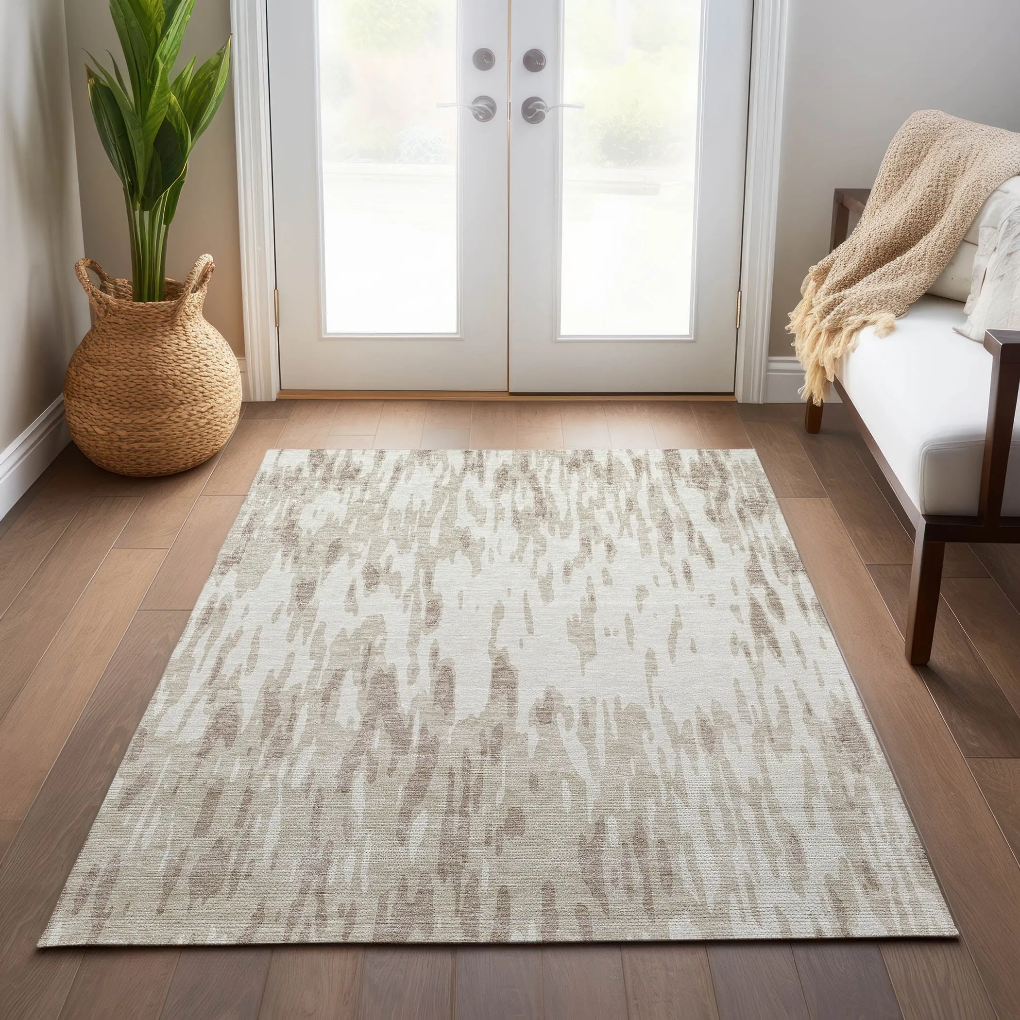 Machine Washable Indoor/ Outdoor Abstract Chantille Rug