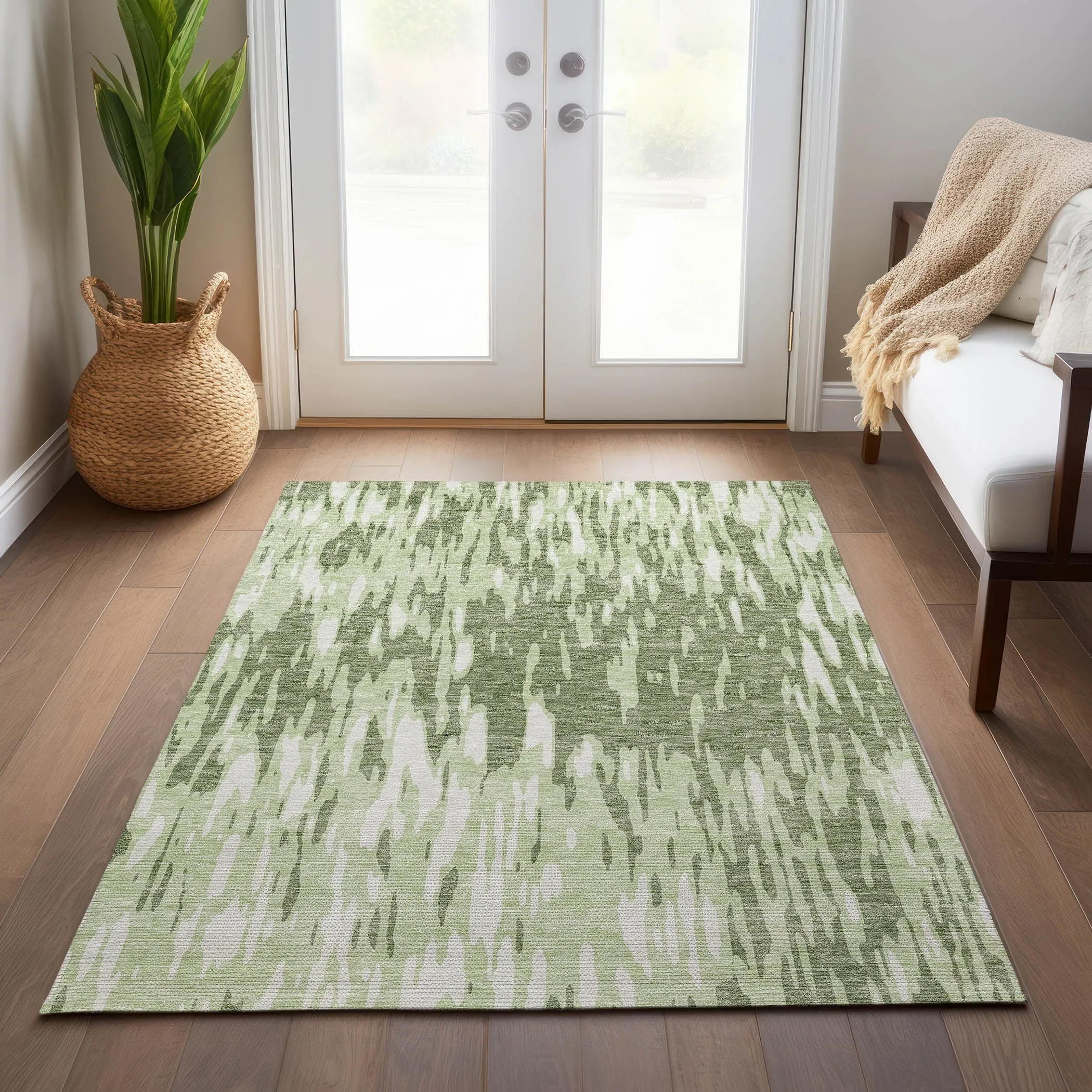 Machine Washable Indoor/ Outdoor Abstract Chantille Rug