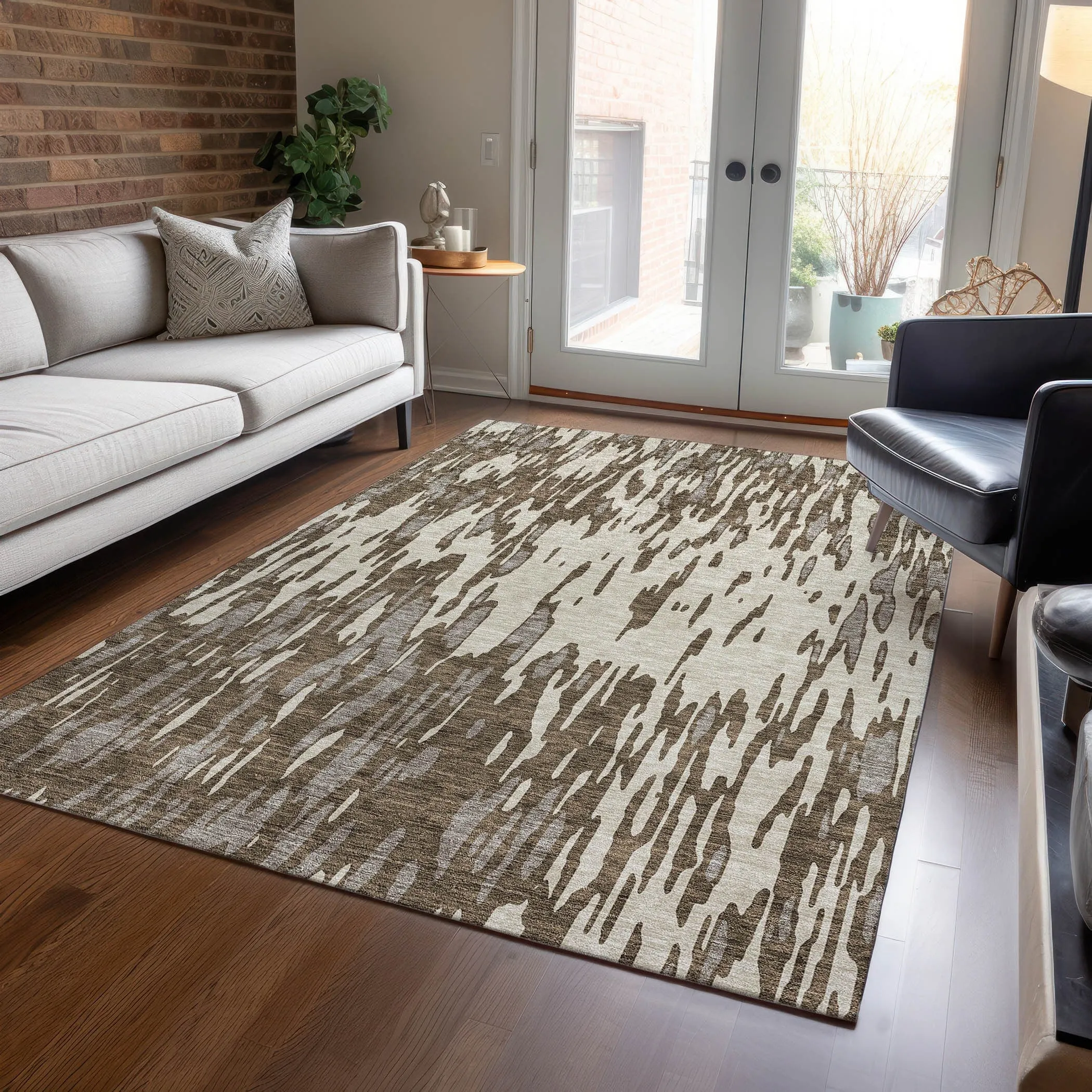 Machine Washable Indoor/ Outdoor Abstract Chantille Rug