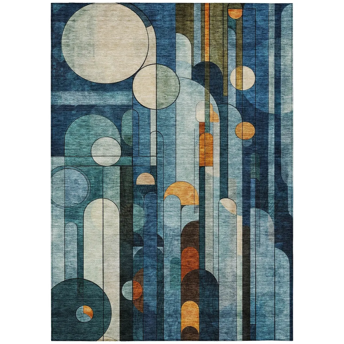 Machine Washable Indoor/ Outdoor Abstract Deco Chantille Rug