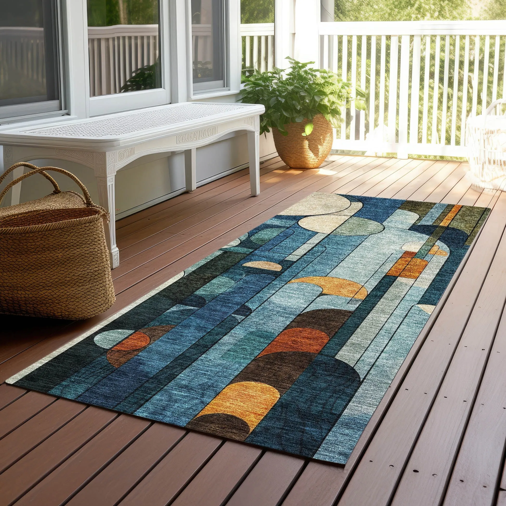 Machine Washable Indoor/ Outdoor Abstract Deco Chantille Rug