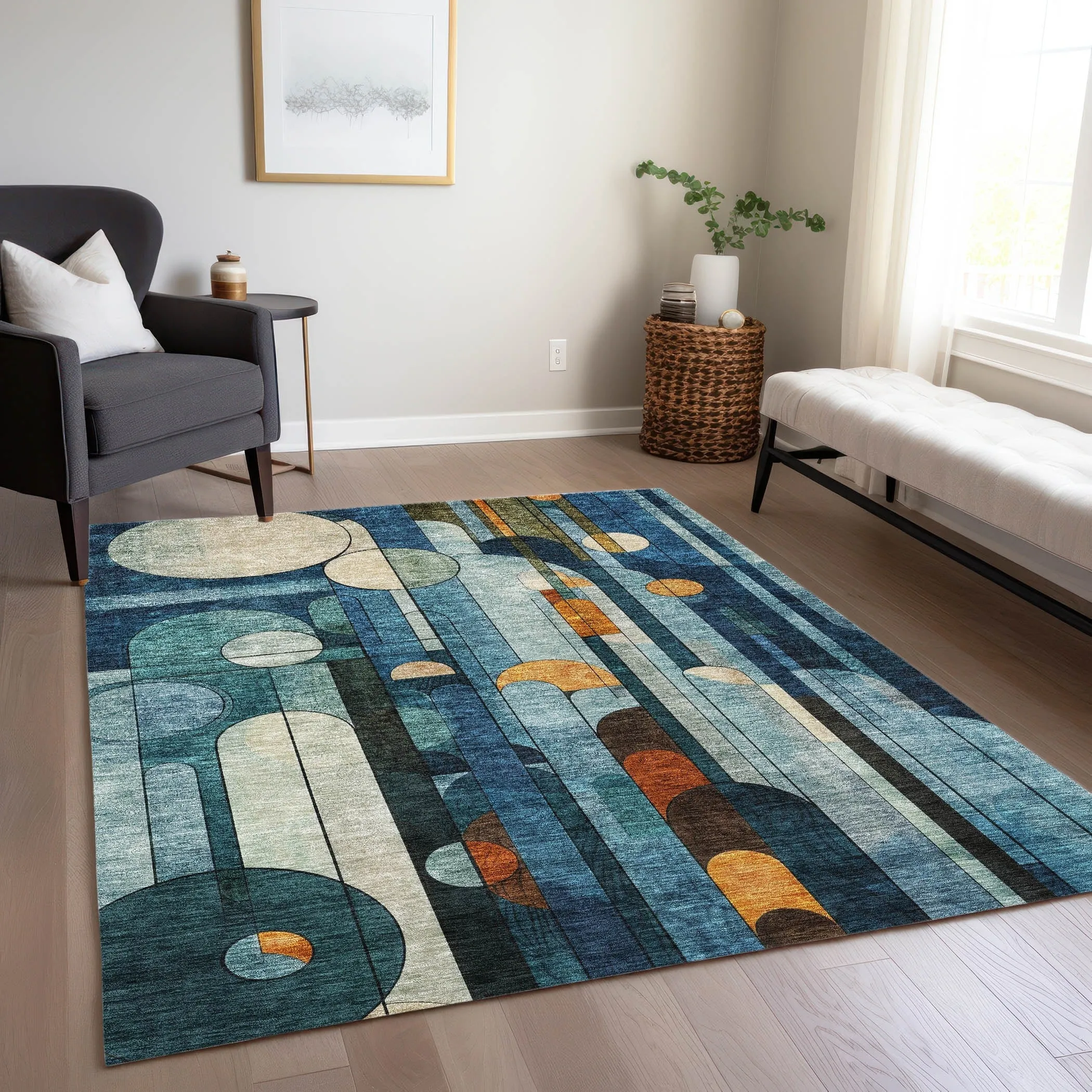 Machine Washable Indoor/ Outdoor Abstract Deco Chantille Rug