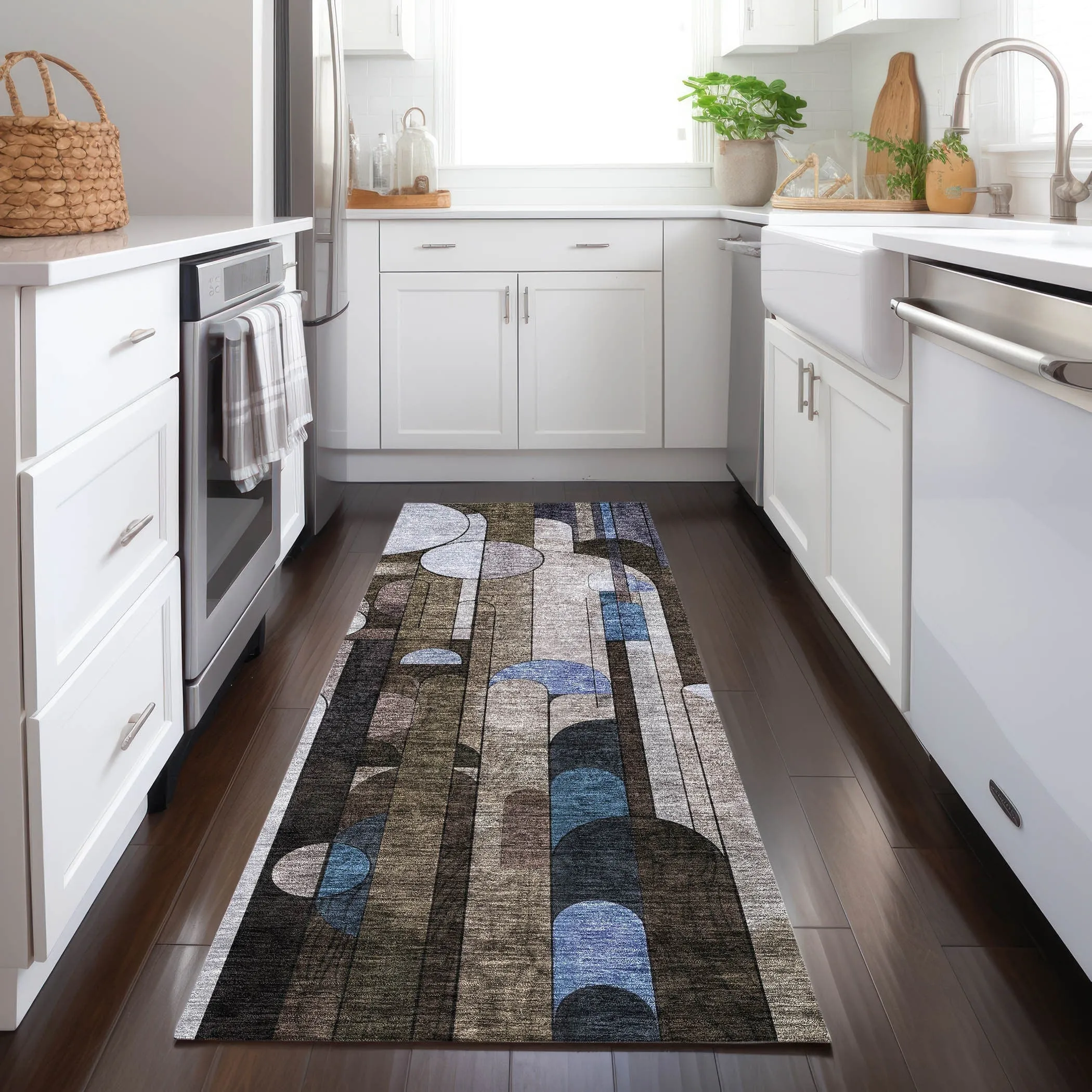 Machine Washable Indoor/ Outdoor Abstract Deco Chantille Rug